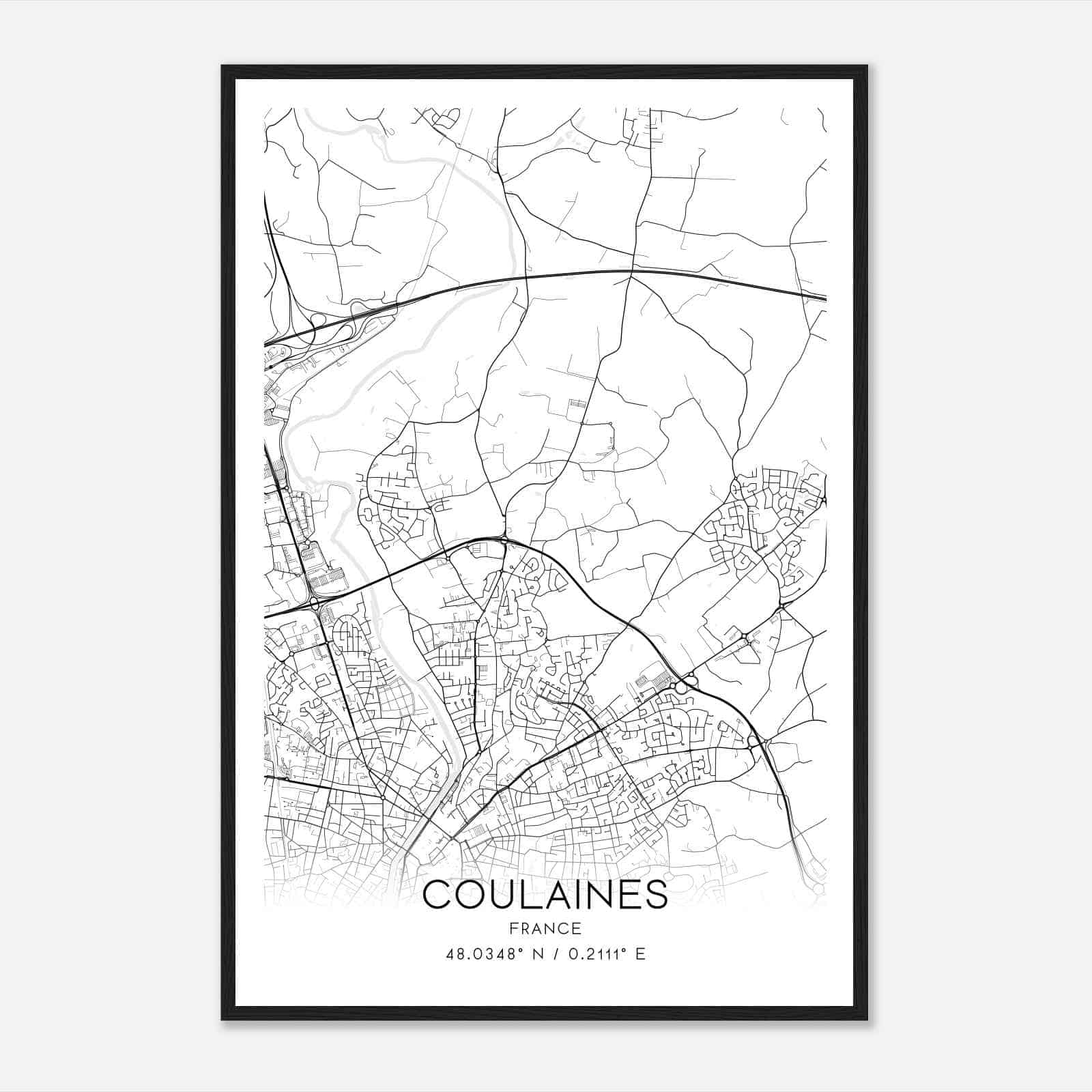 Coulaines France Map Poster, Modern Home Decor Wall Art Print