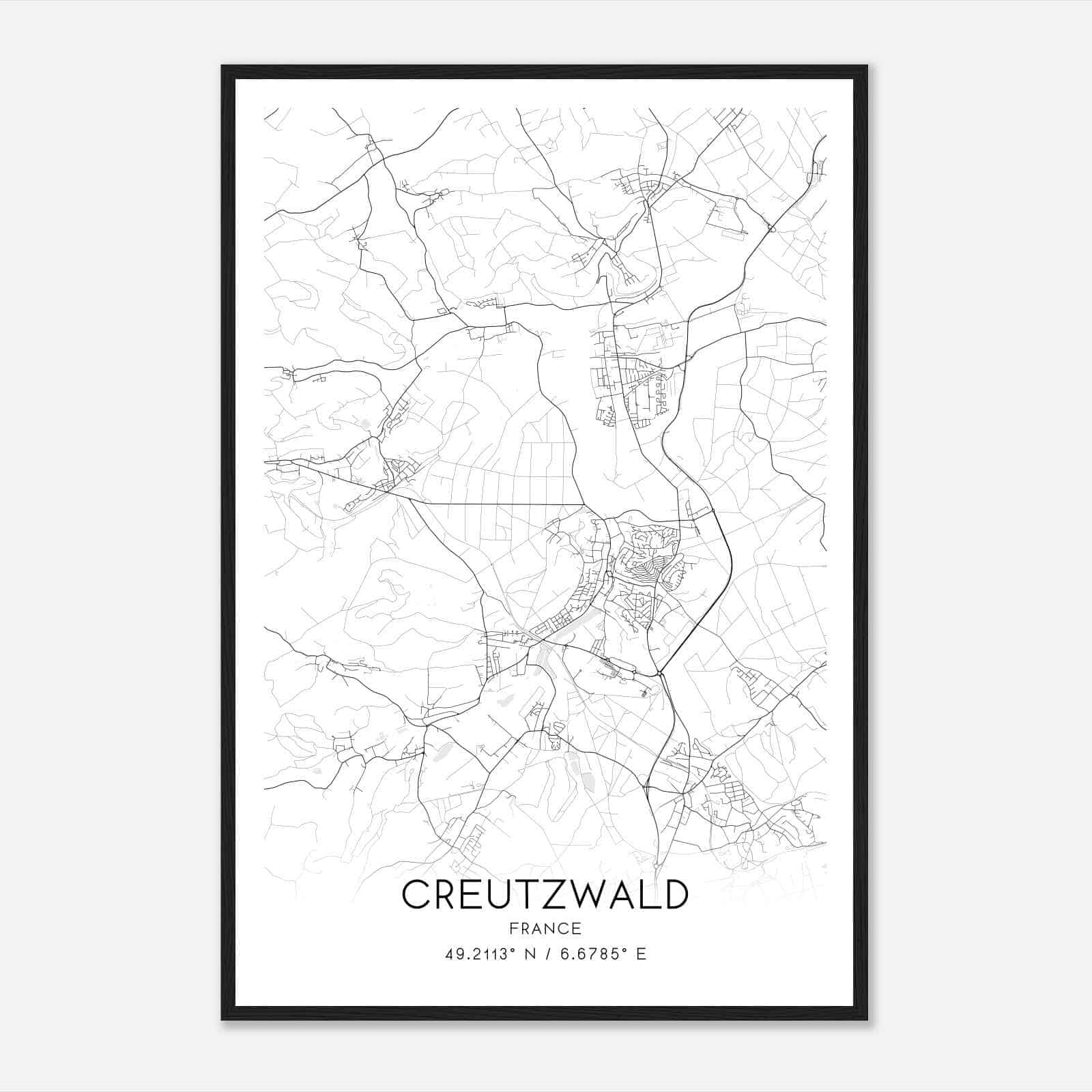 Creutzwald France Map Poster, Modern Home Decor Wall Art Print