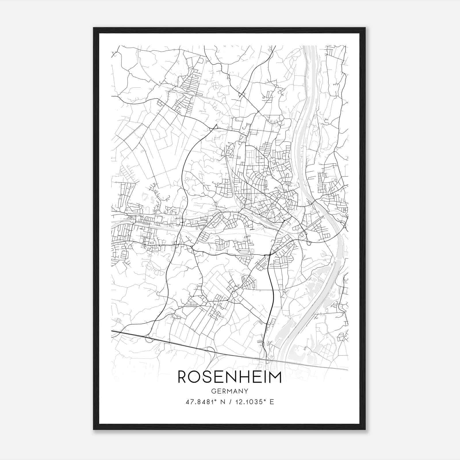 Rosenheim Germany Map Poster, Modern Home Decor Wall Art Print
