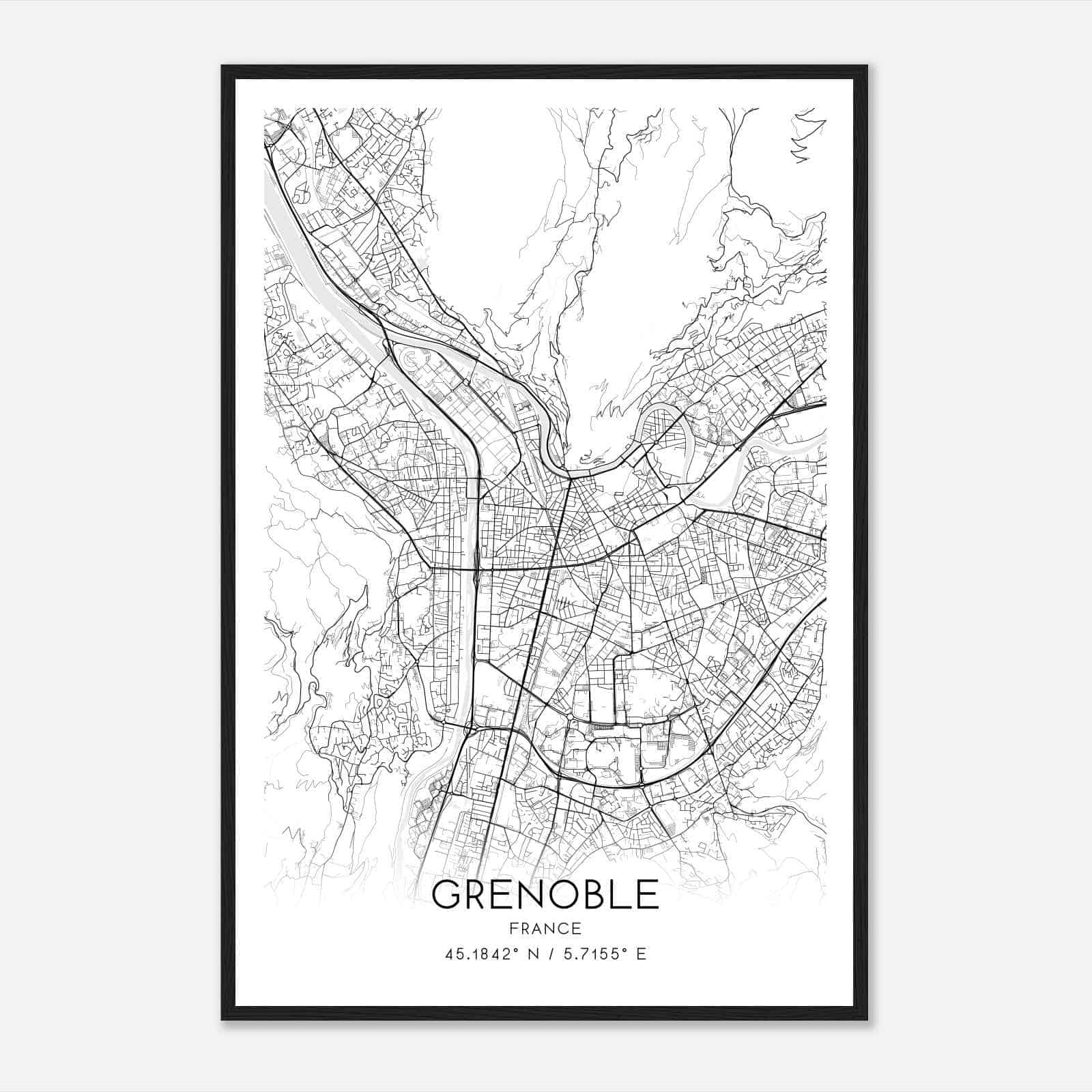 Grenoble France Map Poster, Modern Home Decor Wall Art Print