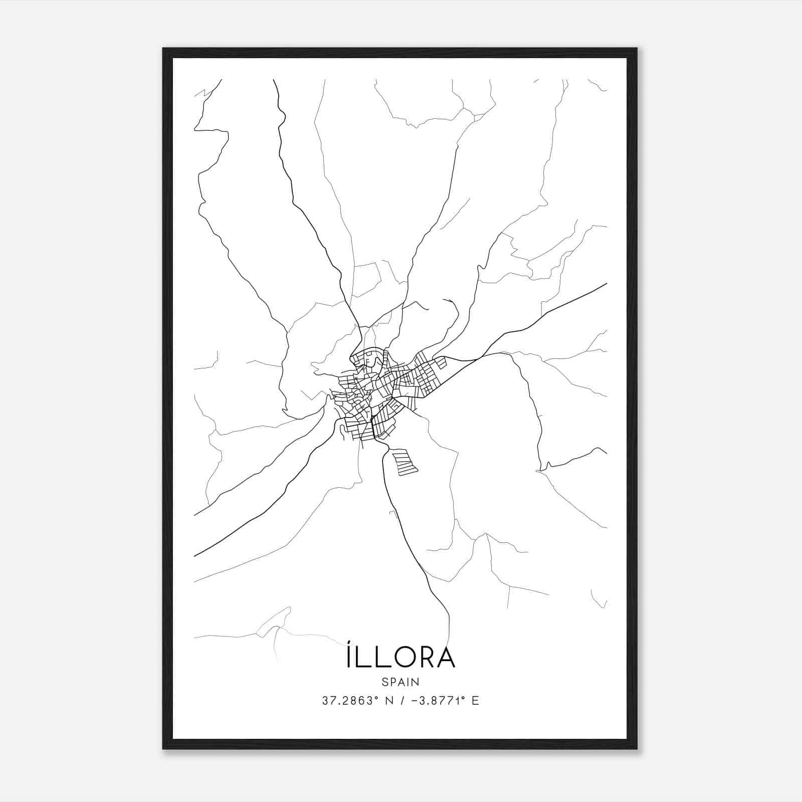 Illora Spain Map Poster, Modern Home Decor Wall Art Print