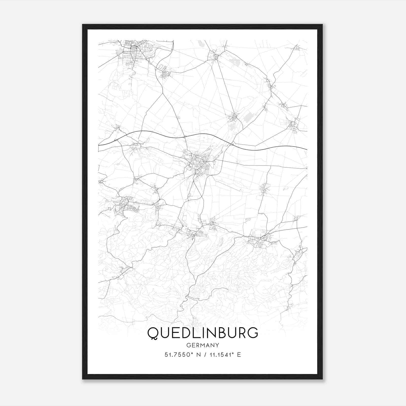Quedlinburg Germany Map Poster, Modern Home Decor Wall Art Print
