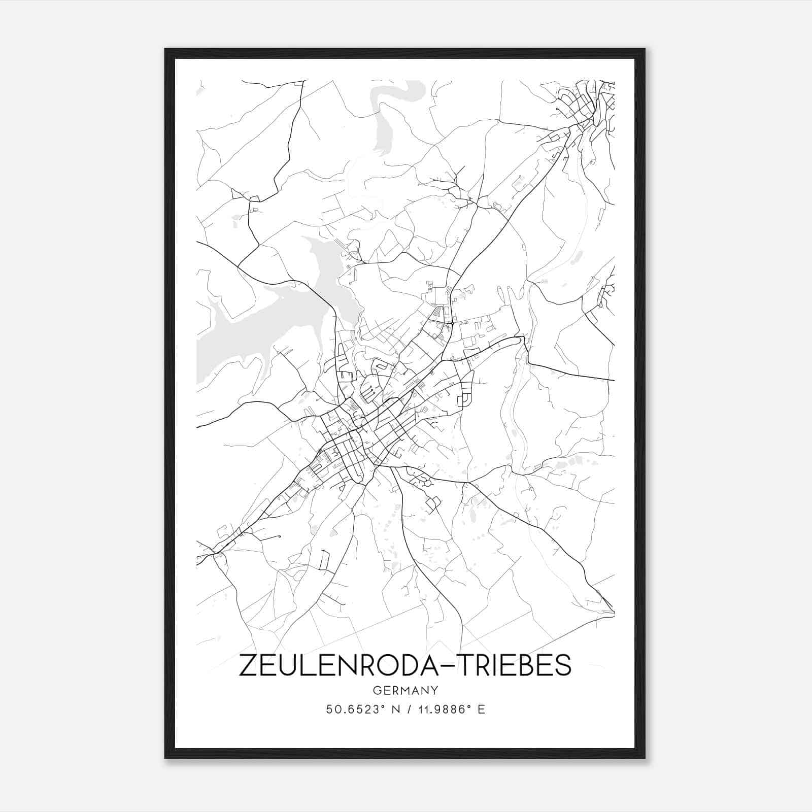 Zeulenroda Germany Map Poster, Modern Home Decor Wall Art Print