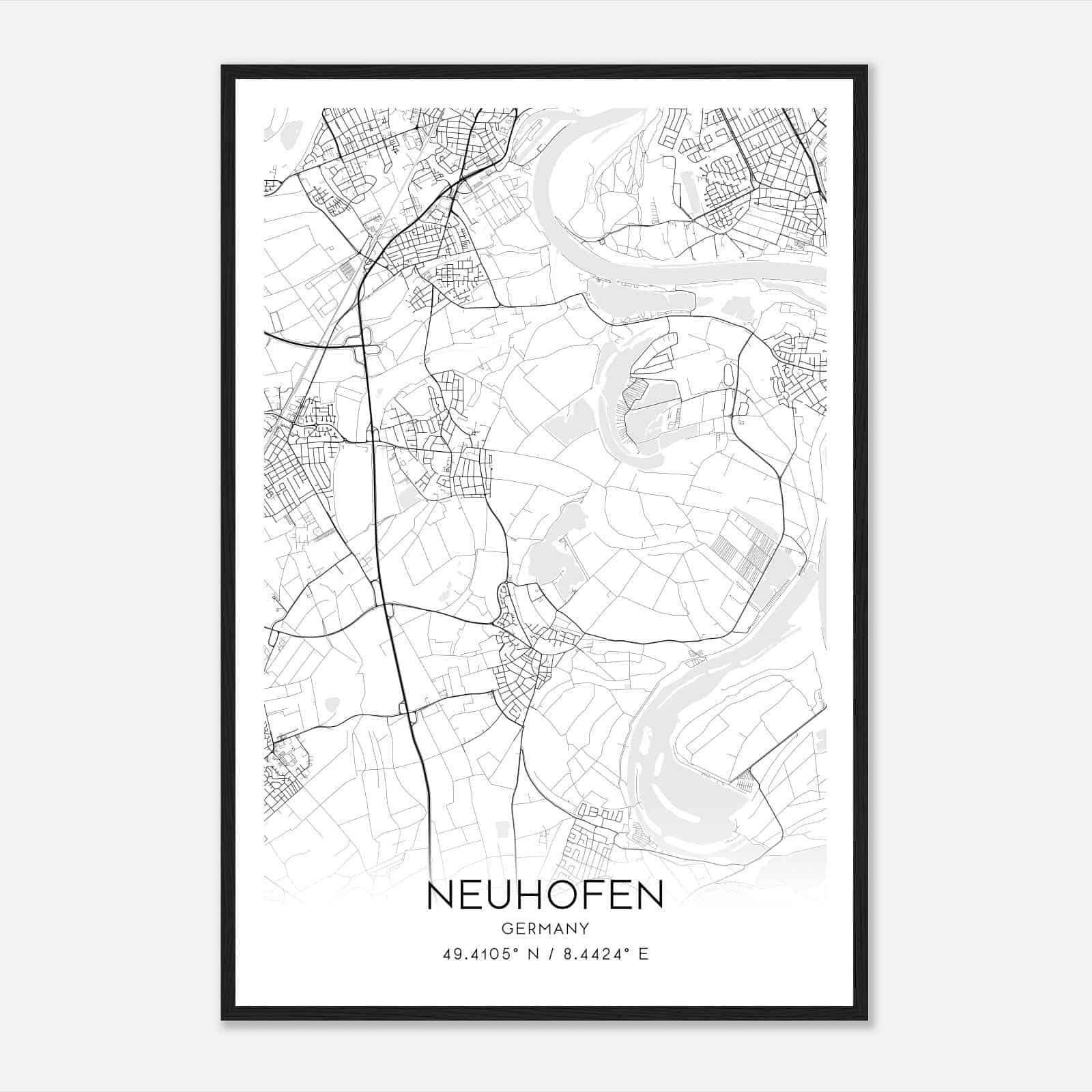 Neuhofen Germany Map Poster, Modern Home Decor Wall Art Print