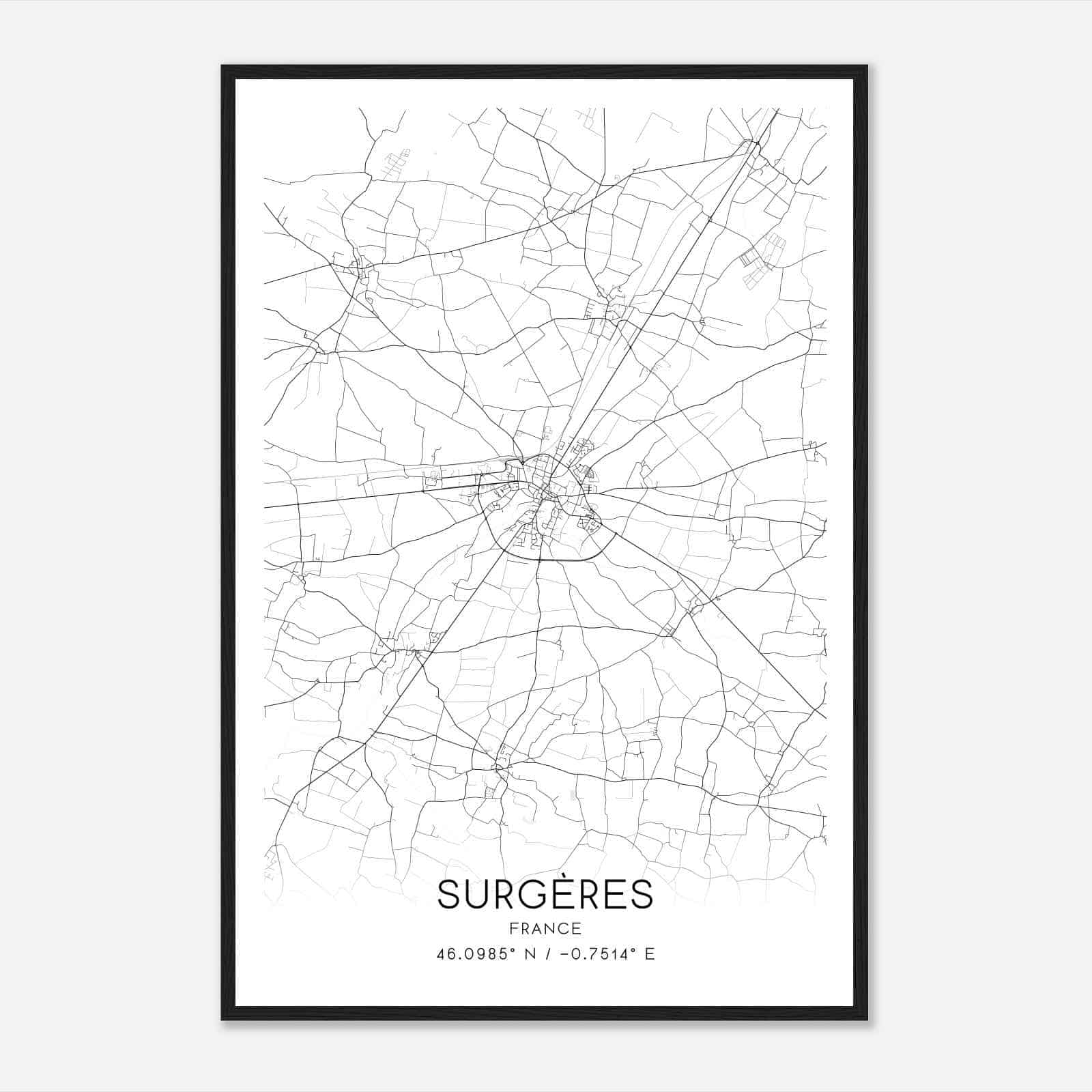 Surgeres France Map Poster, Modern Home Decor Wall Art Print
