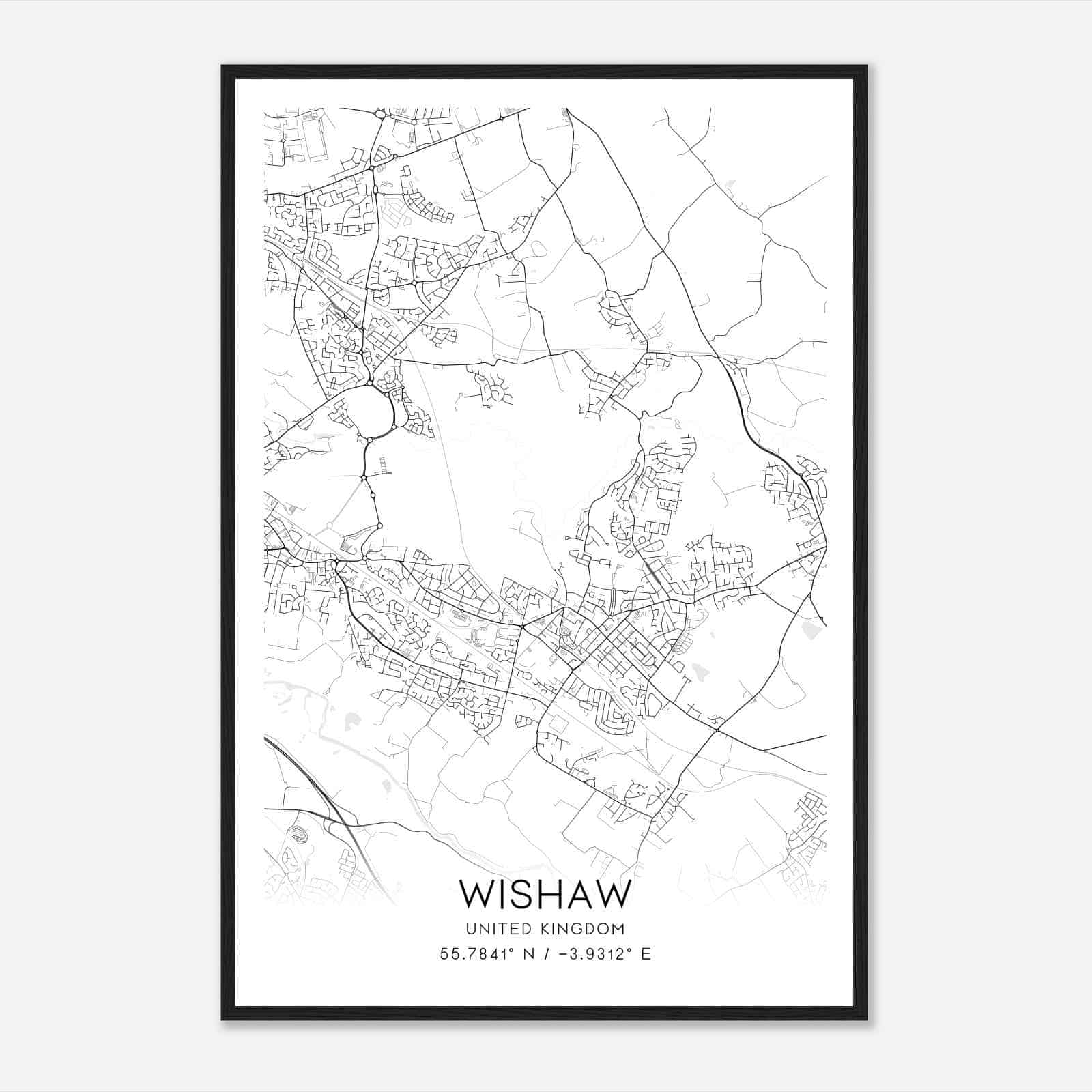 Wishaw United Kingdom Map Poster, Modern Home Decor Wall Art Print