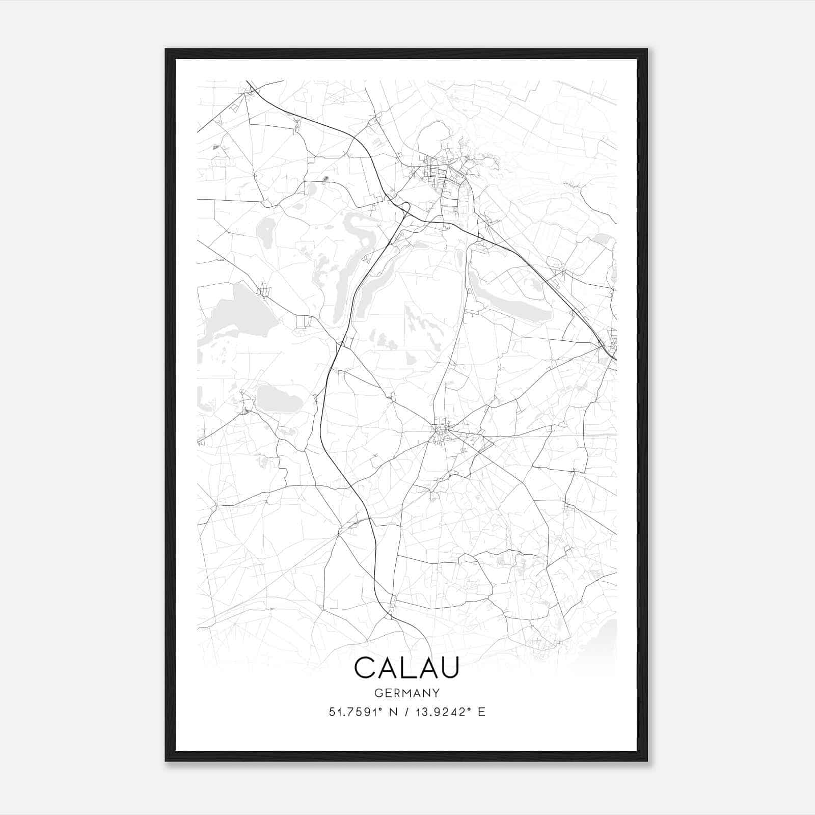 Calau Germany Map Poster, Modern Home Decor Wall Art Print