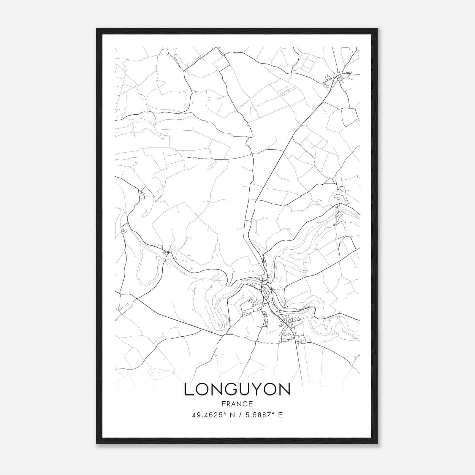 Longuyon France Map Poster, Modern Home Decor Wall Art Print