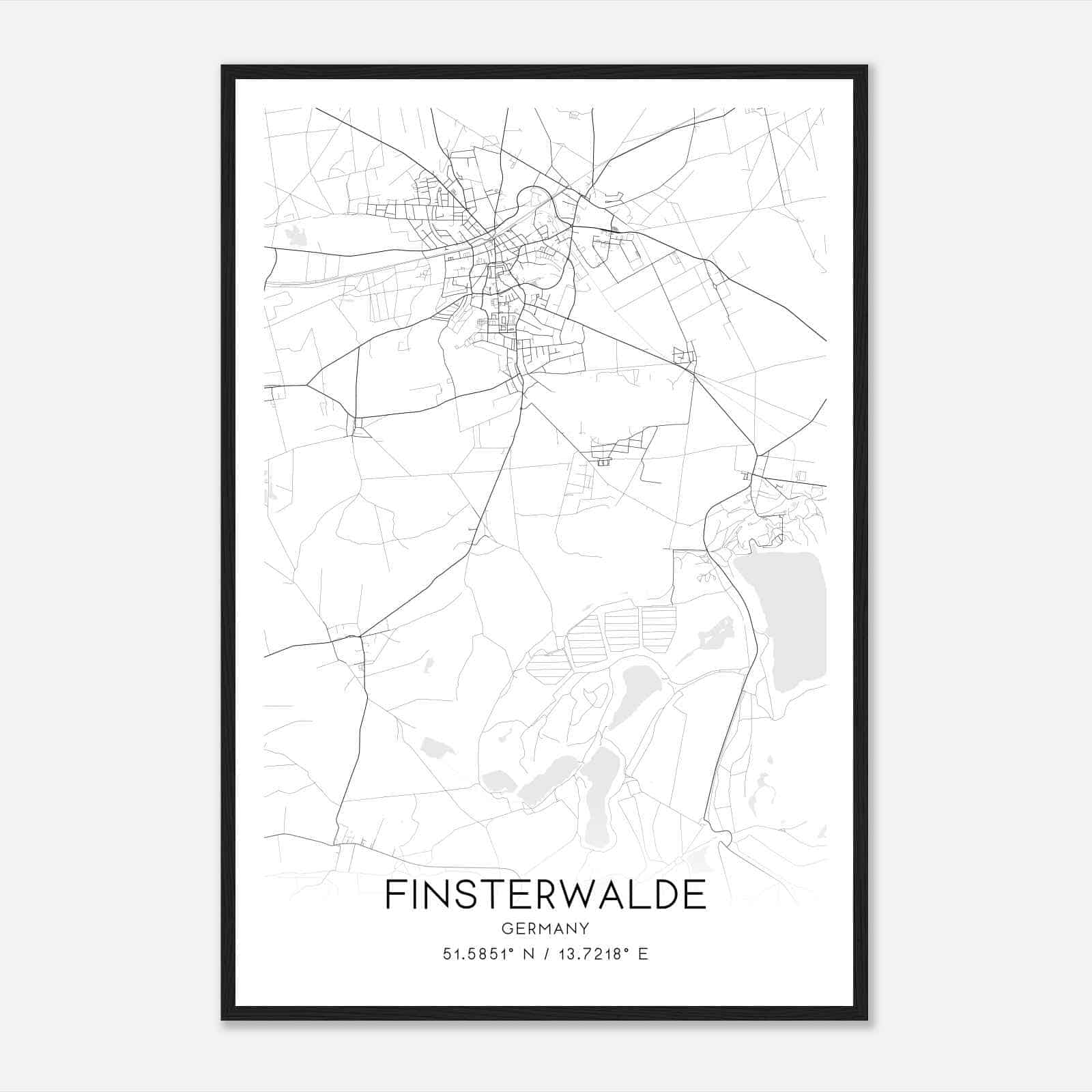 Finsterwalde Germany Map Poster, Modern Home Decor Wall Art Print