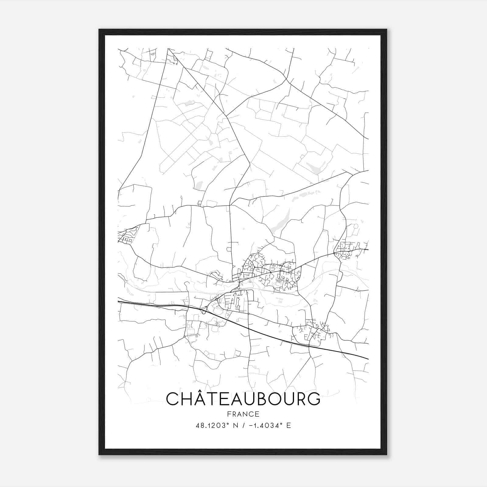 Chateaubourg France Map Poster, Modern Home Decor Wall Art Print