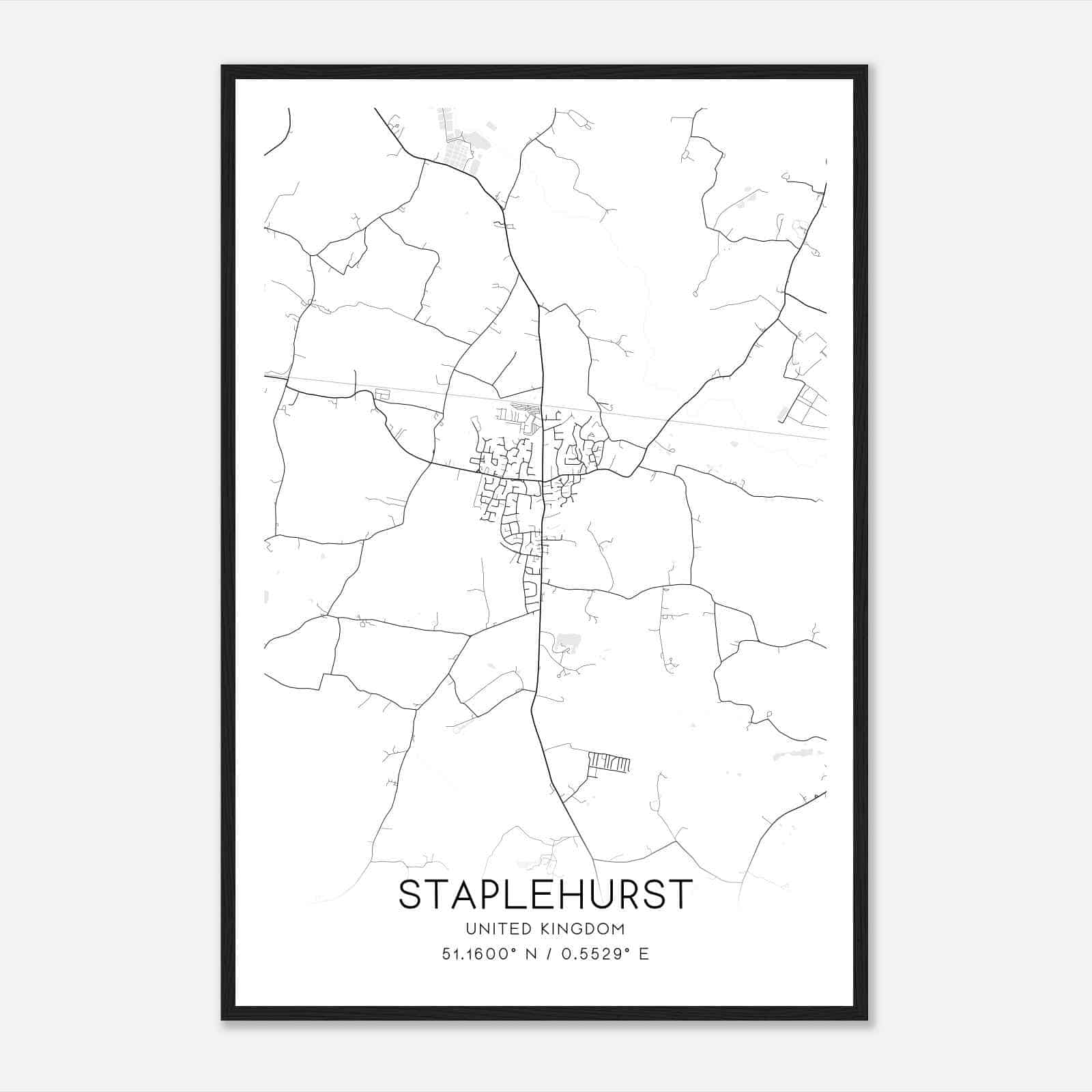 Staplehurst United Kingdom Map Poster, Modern Home Decor Wall Art Print