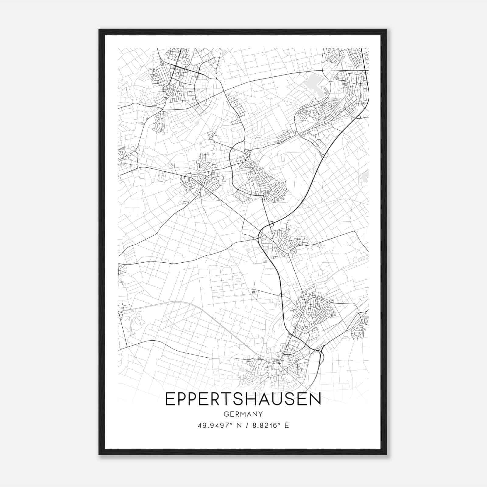Eppertshausen Germany Map Poster, Modern Home Decor Wall Art Print