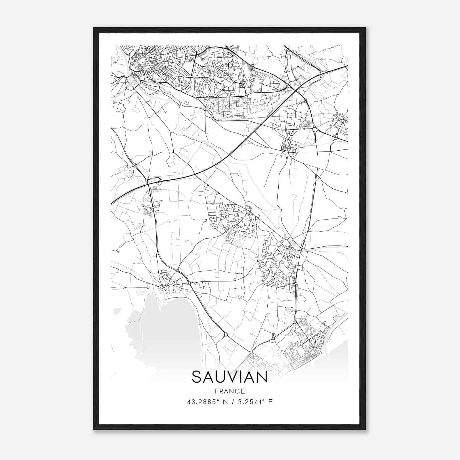 Sauvian France Map Poster, Modern Home Decor Wall Art Print