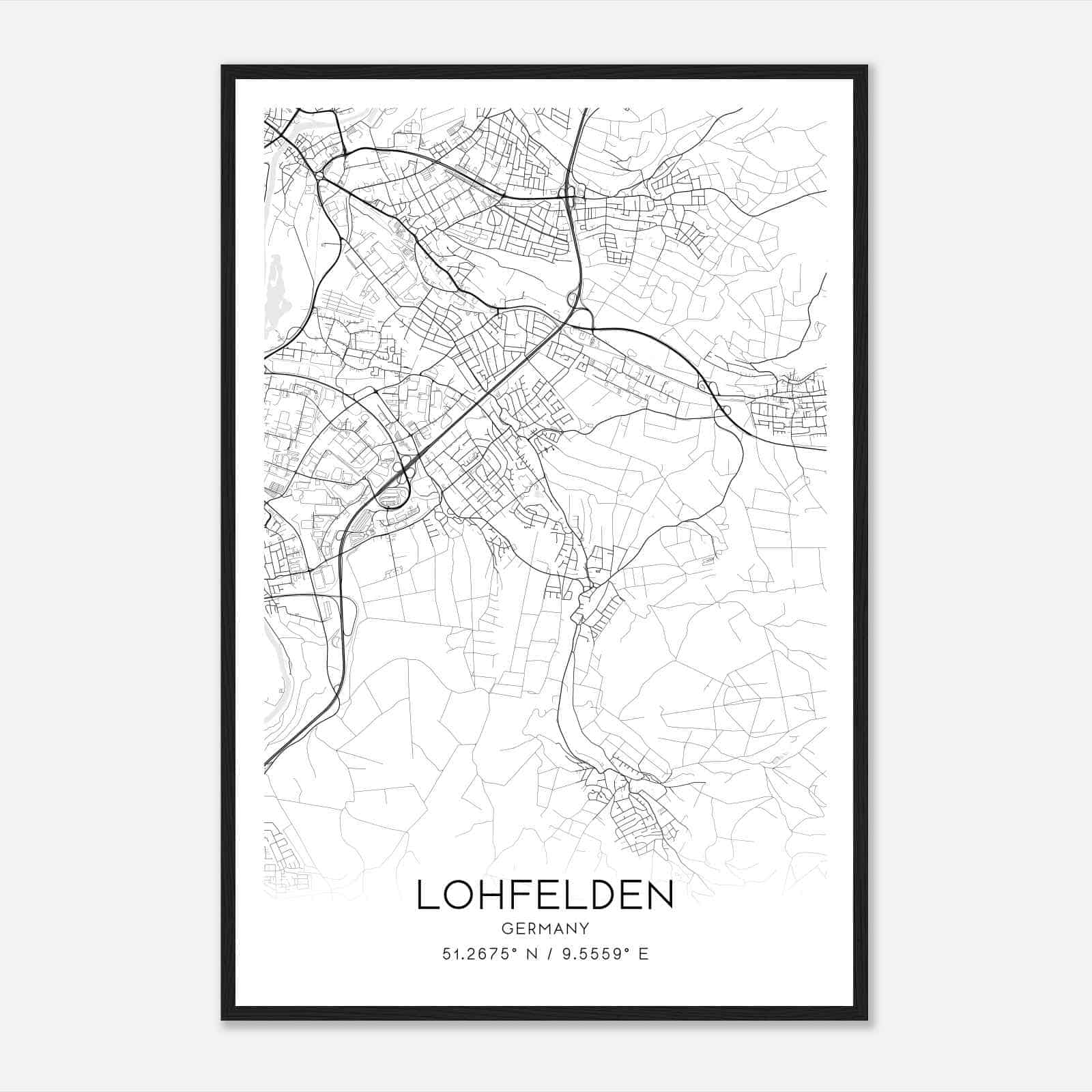 Lohfelden Germany Map Poster, Modern Home Decor Wall Art Print