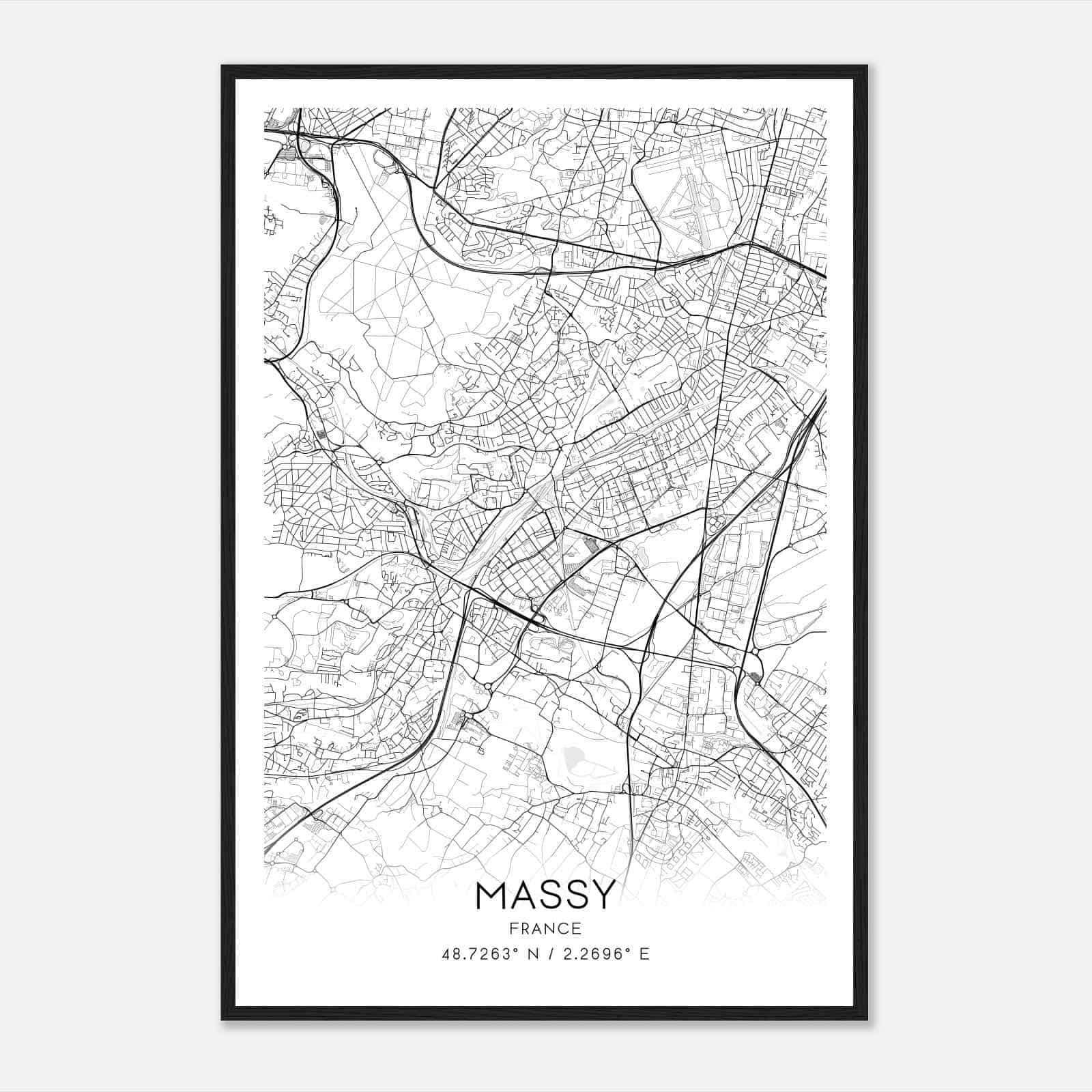 Massy France Map Poster, Modern Home Decor Wall Art Print