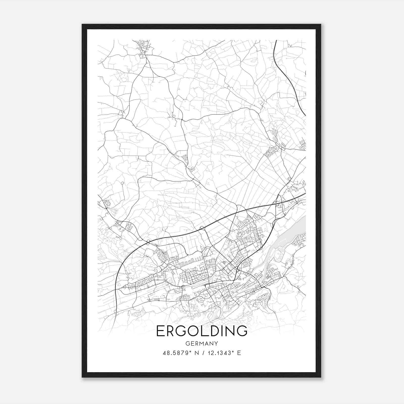 Ergolding Germany Map Poster, Modern Home Decor Wall Art Print