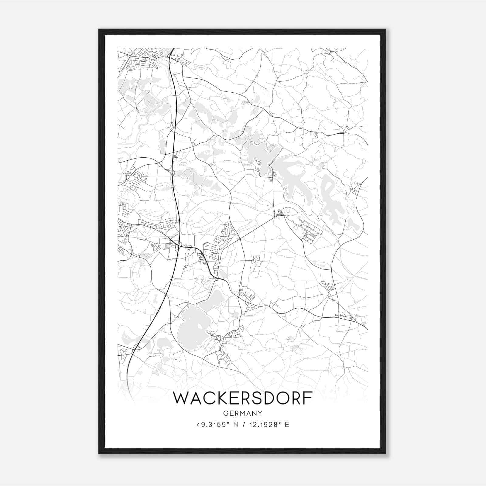Wackersdorf Germany Map Poster, Modern Home Decor Wall Art Print
