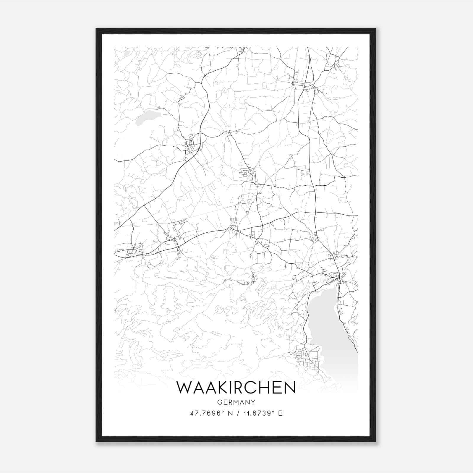 Waakirchen Germany Map Poster, Modern Home Decor Wall Art Print