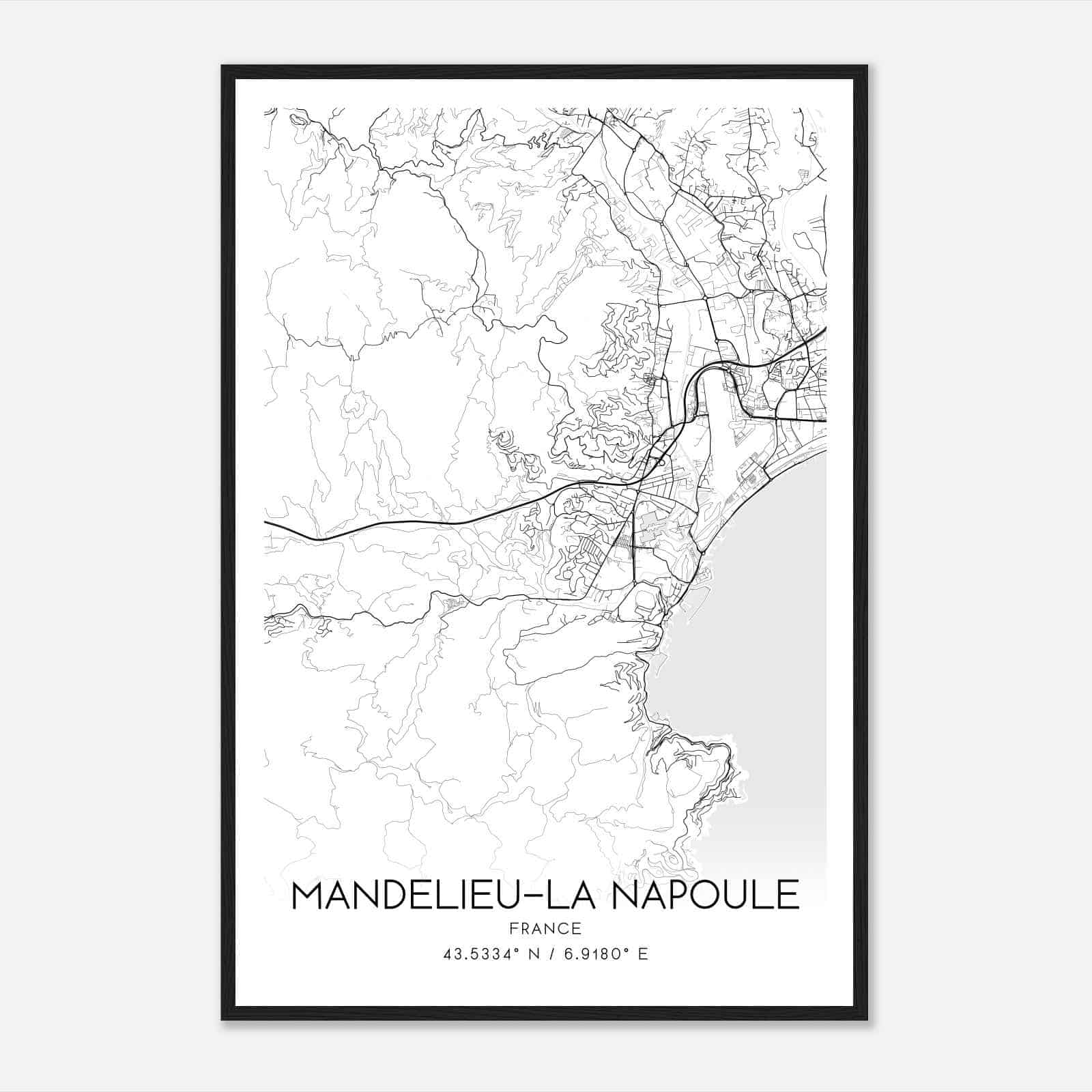 Mandelieu-la-Napoule France Map Poster, Modern Home Decor Wall Art Print