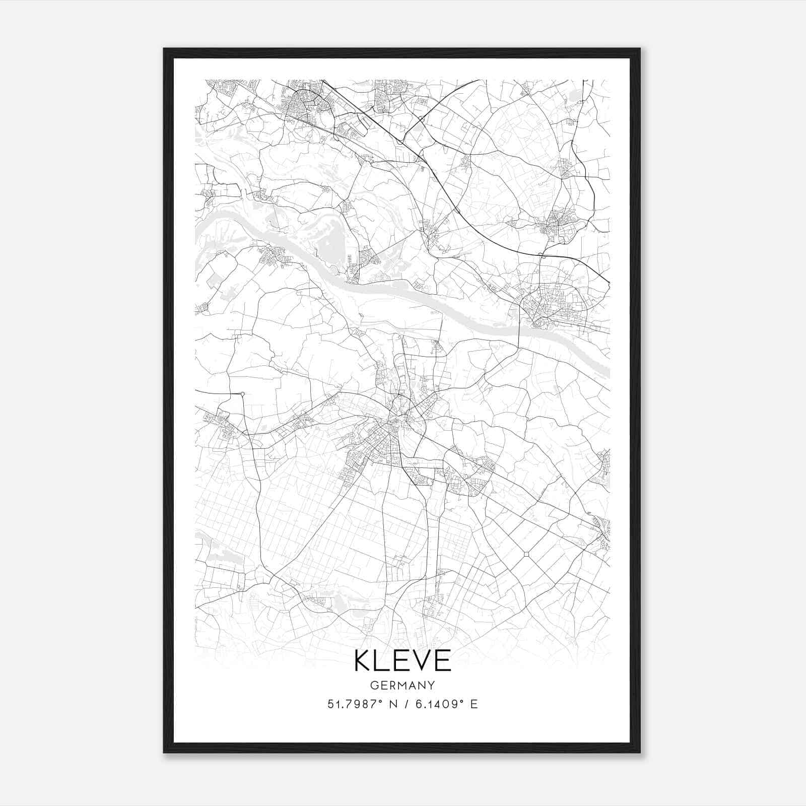 Kleve Germany Map Poster, Modern Home Decor Wall Art Print