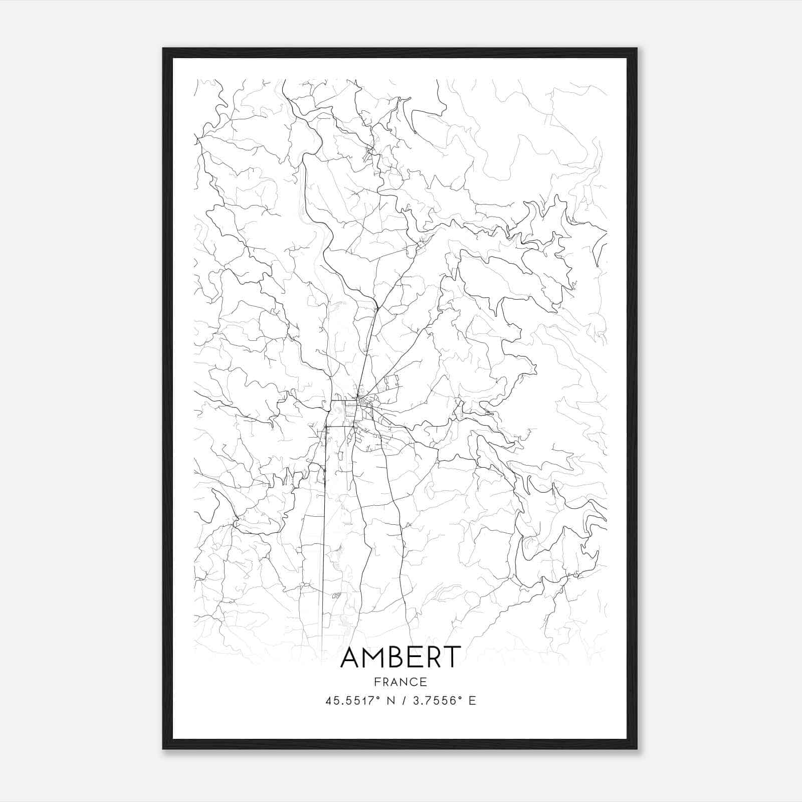 Ambert France Map Poster, Modern Home Decor Wall Art Print