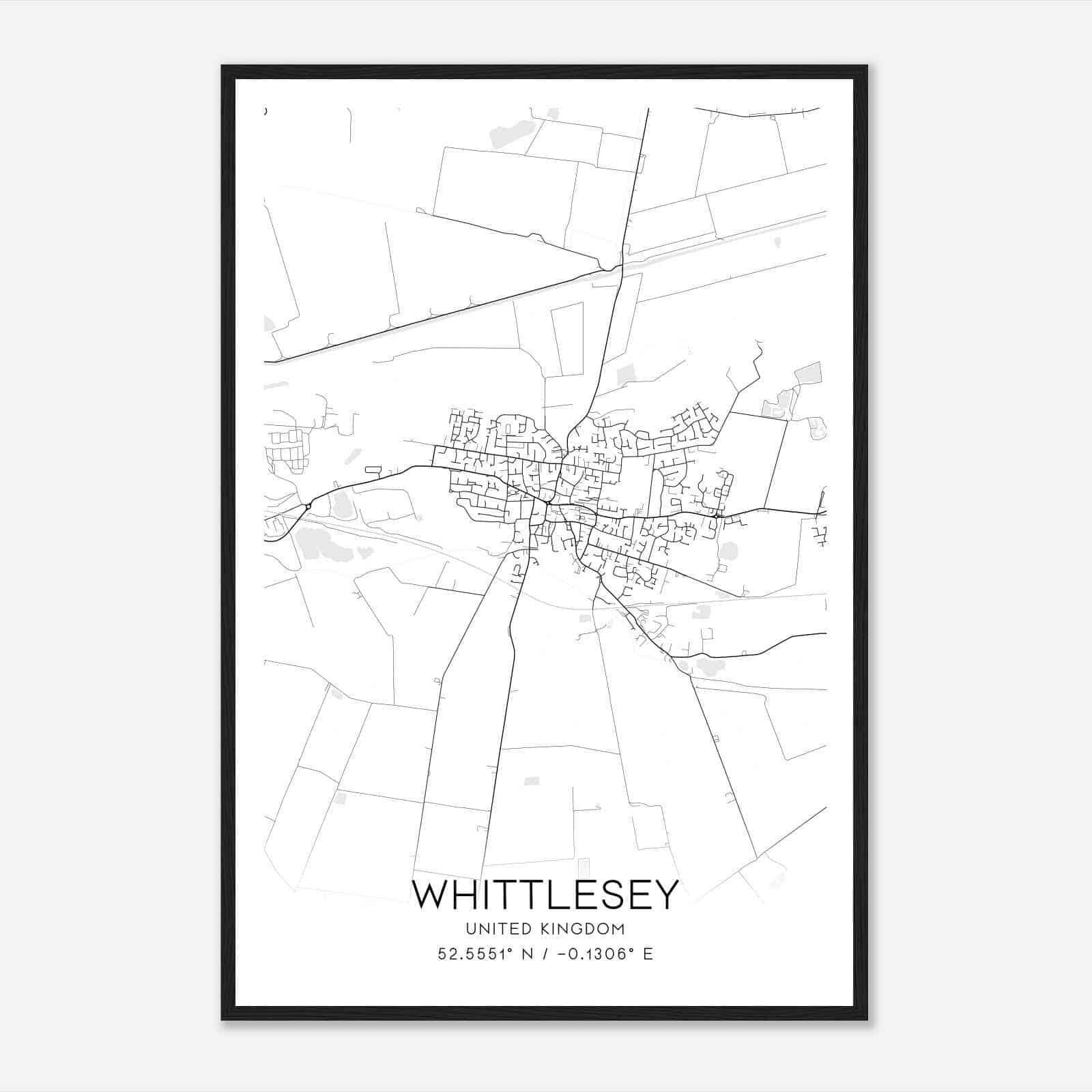 Whittlesey United Kingdom Map Poster, Modern Home Decor Wall Art Print