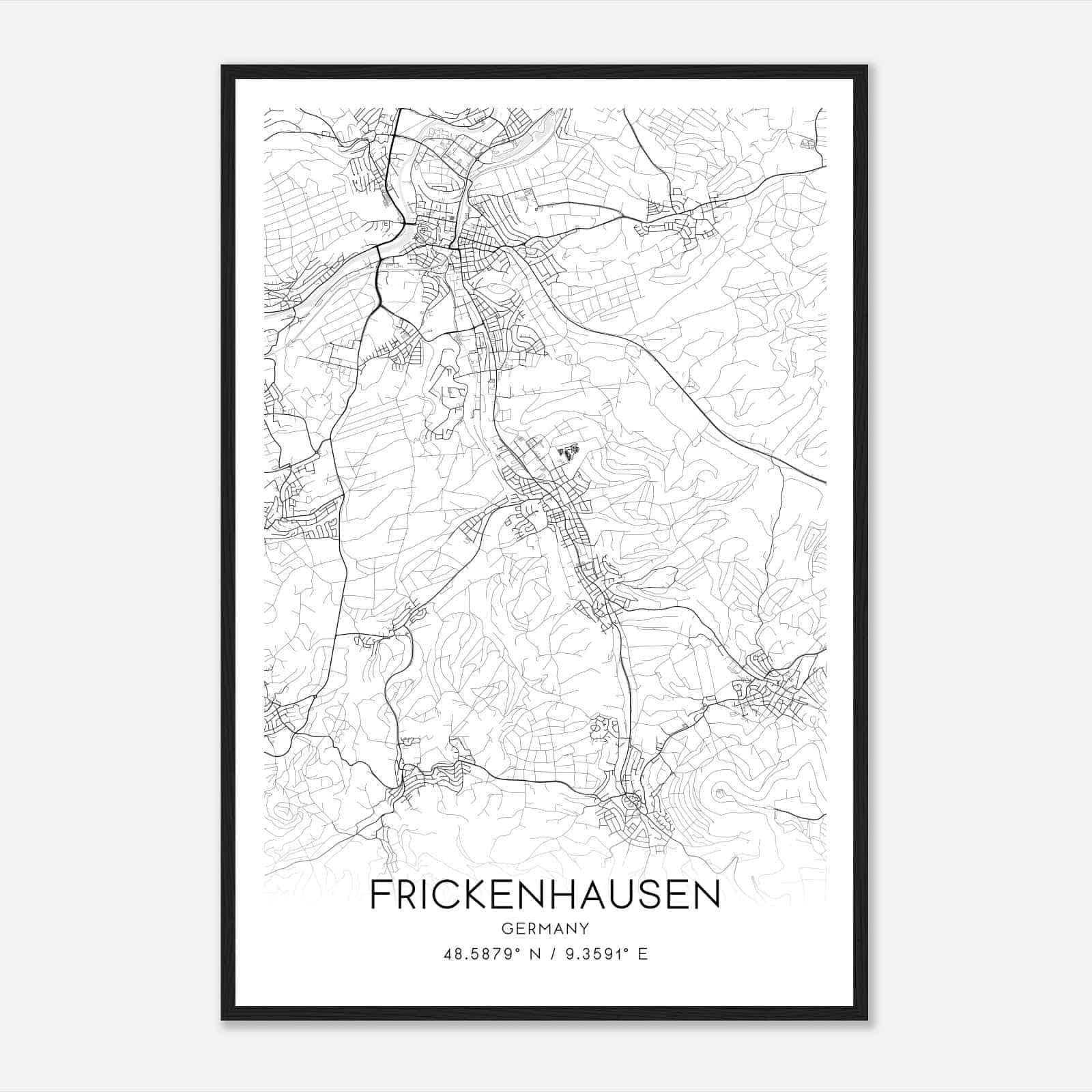 Frickenhausen Germany Map Poster, Modern Home Decor Wall Art Print
