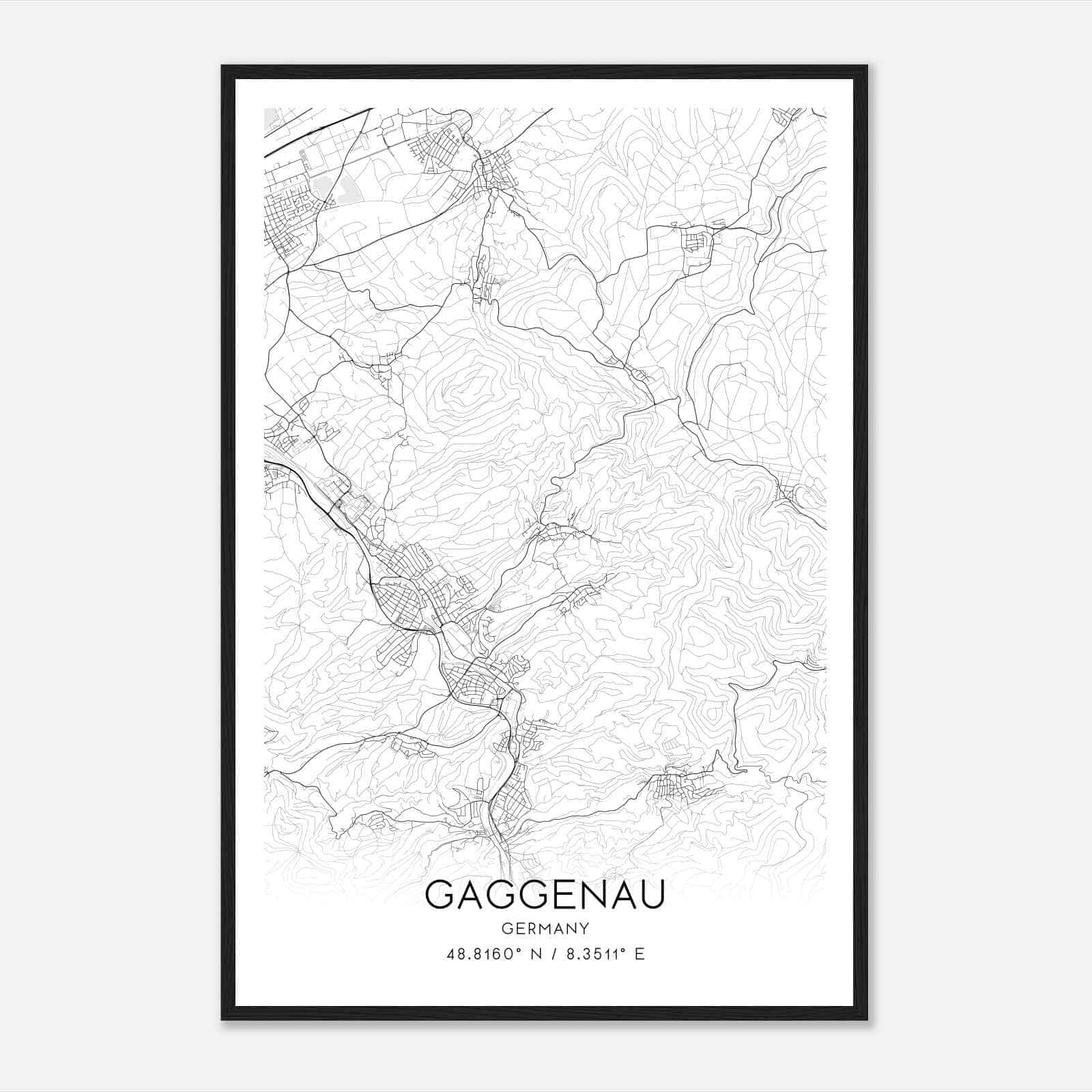 Gaggenau Germany Map Poster, Modern Home Decor Wall Art Print