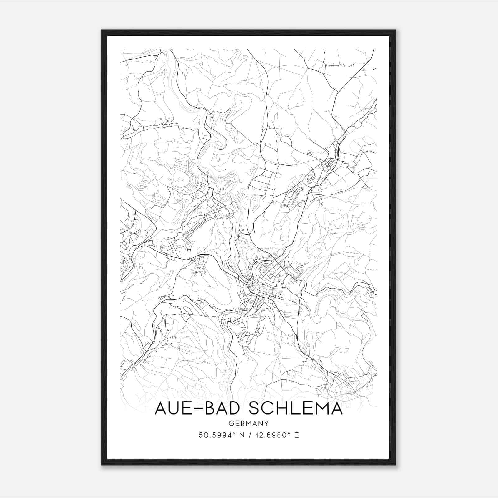 Aue Germany Map Poster, Modern Home Decor Wall Art Print