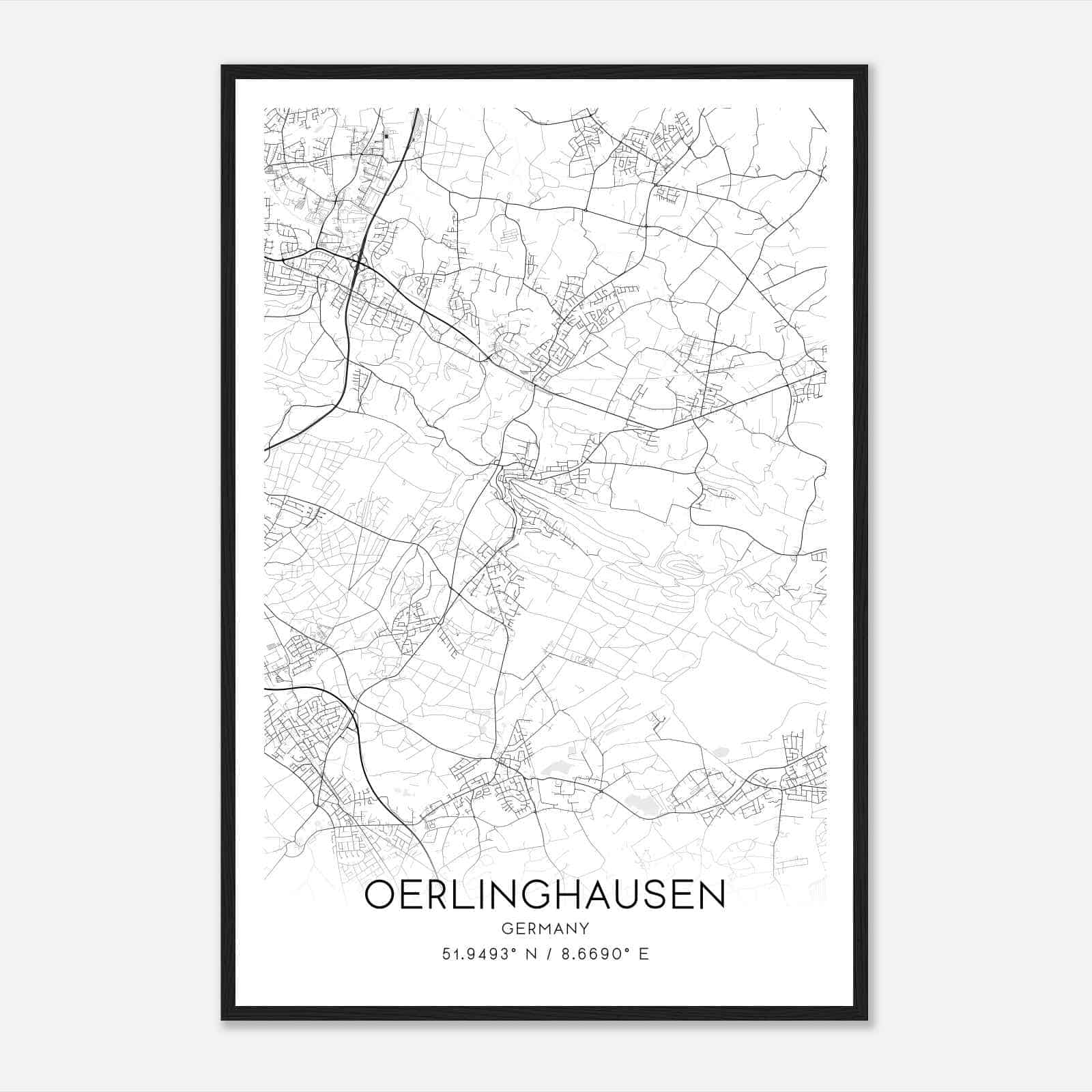 Oerlinghausen Germany Map Poster, Modern Home Decor Wall Art Print