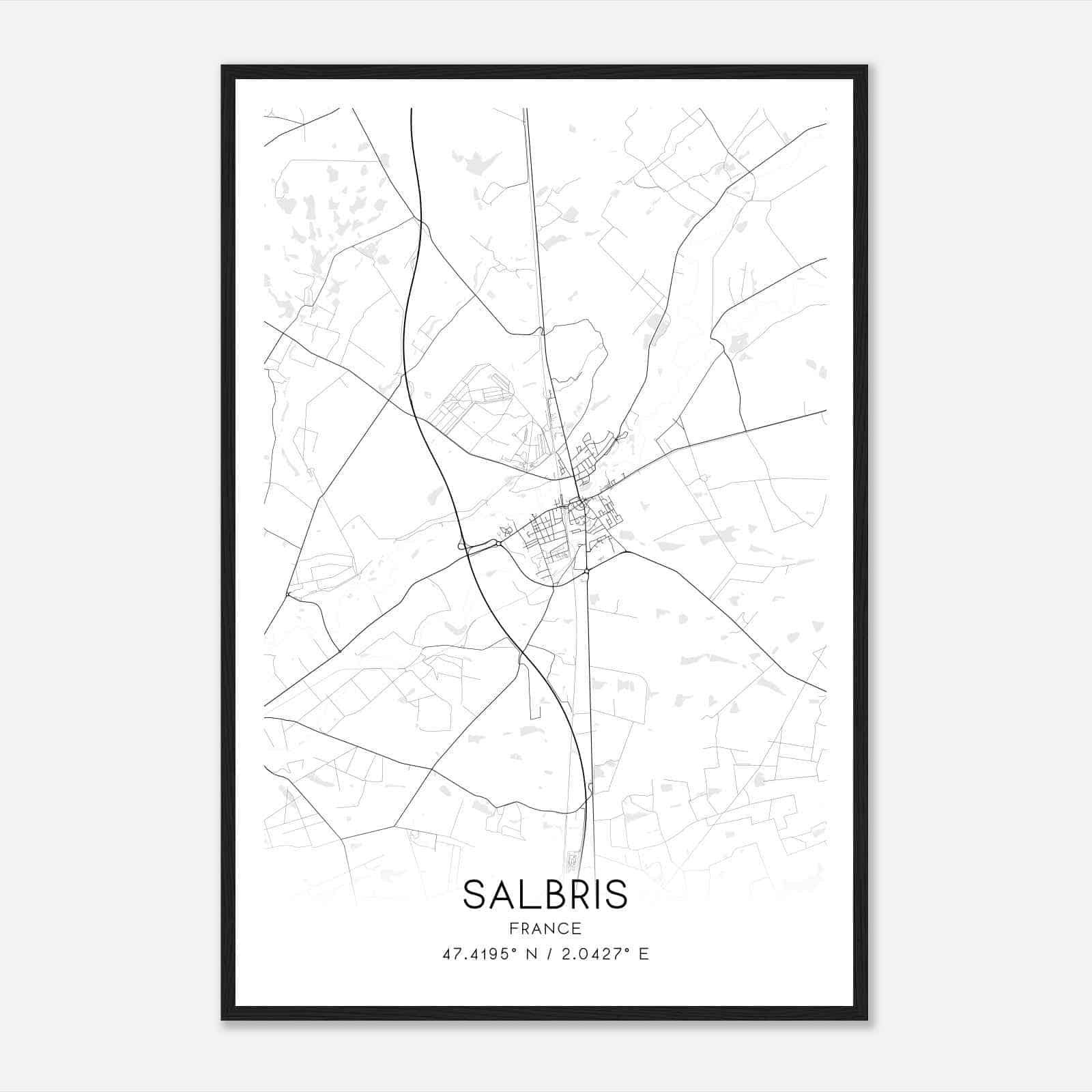 Salbris France Map Poster, Modern Home Decor Wall Art Print