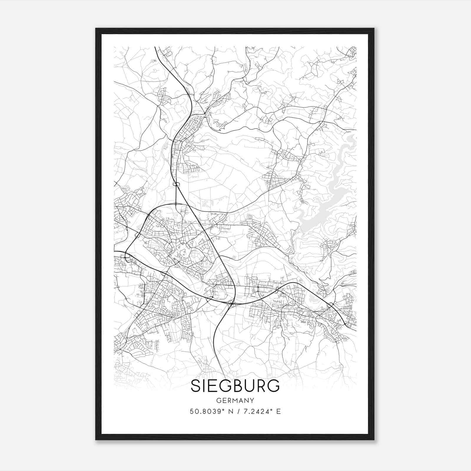 Siegburg Germany Map Poster, Modern Home Decor Wall Art Print