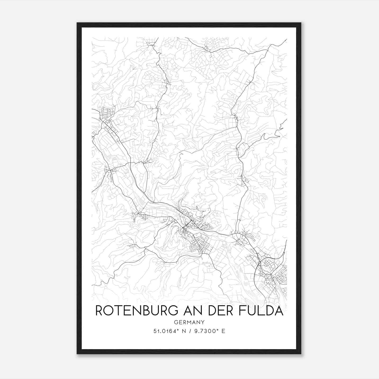 Rotenburg an der Fulda Germany Map Poster, Modern Home Decor Wall Art Print