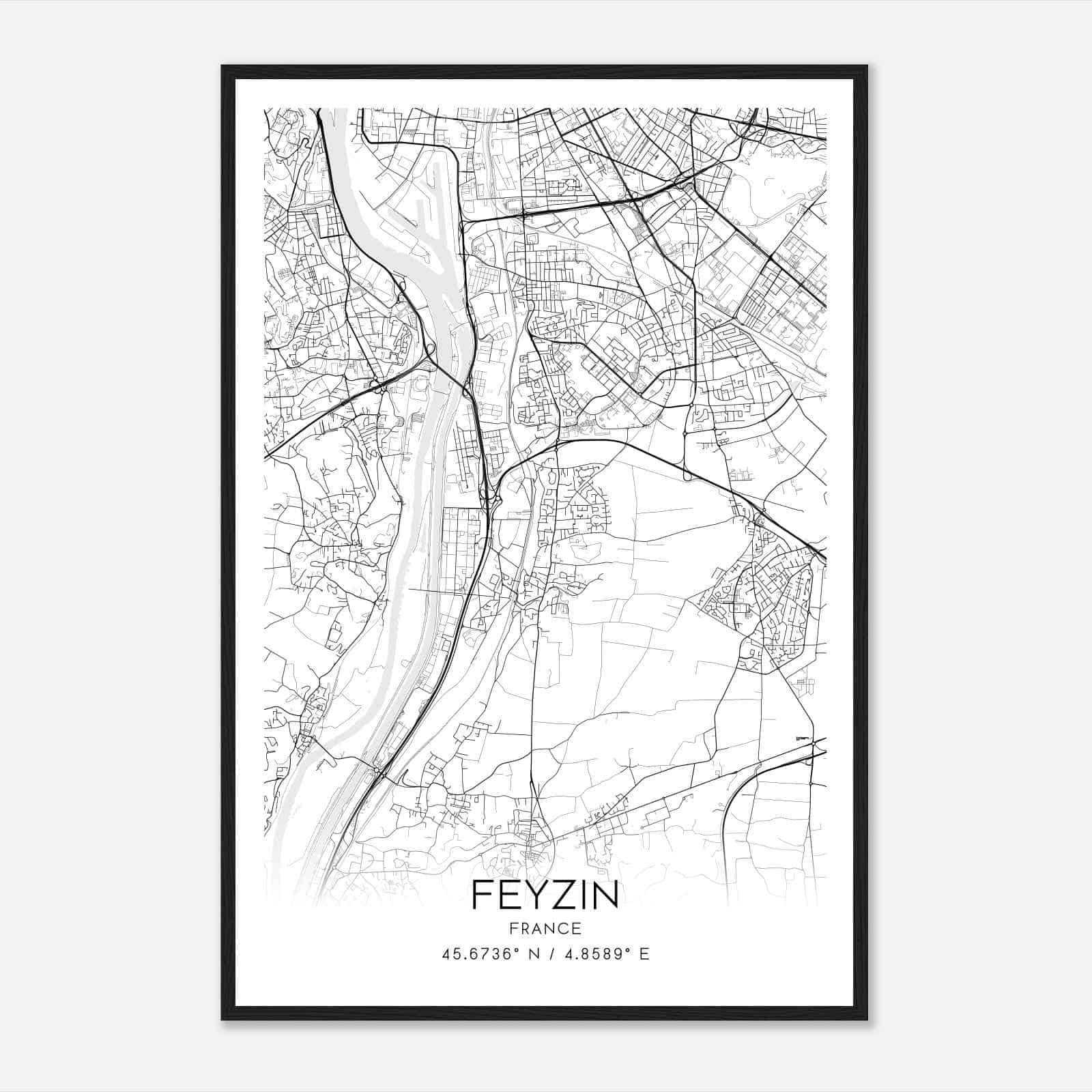 Feyzin France Map Poster, Modern Home Decor Wall Art Print