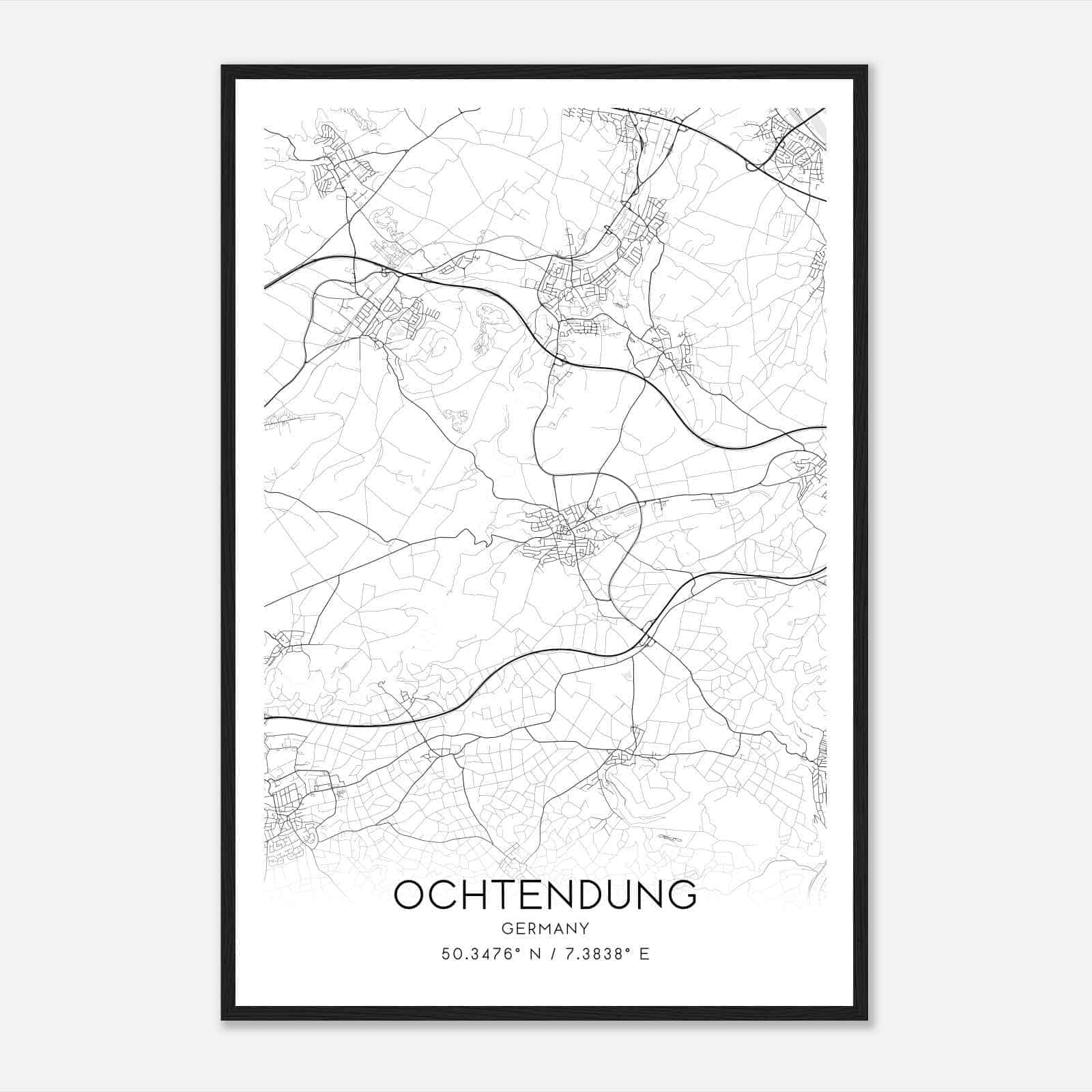 Ochtendung Germany Map Poster, Modern Home Decor Wall Art Print