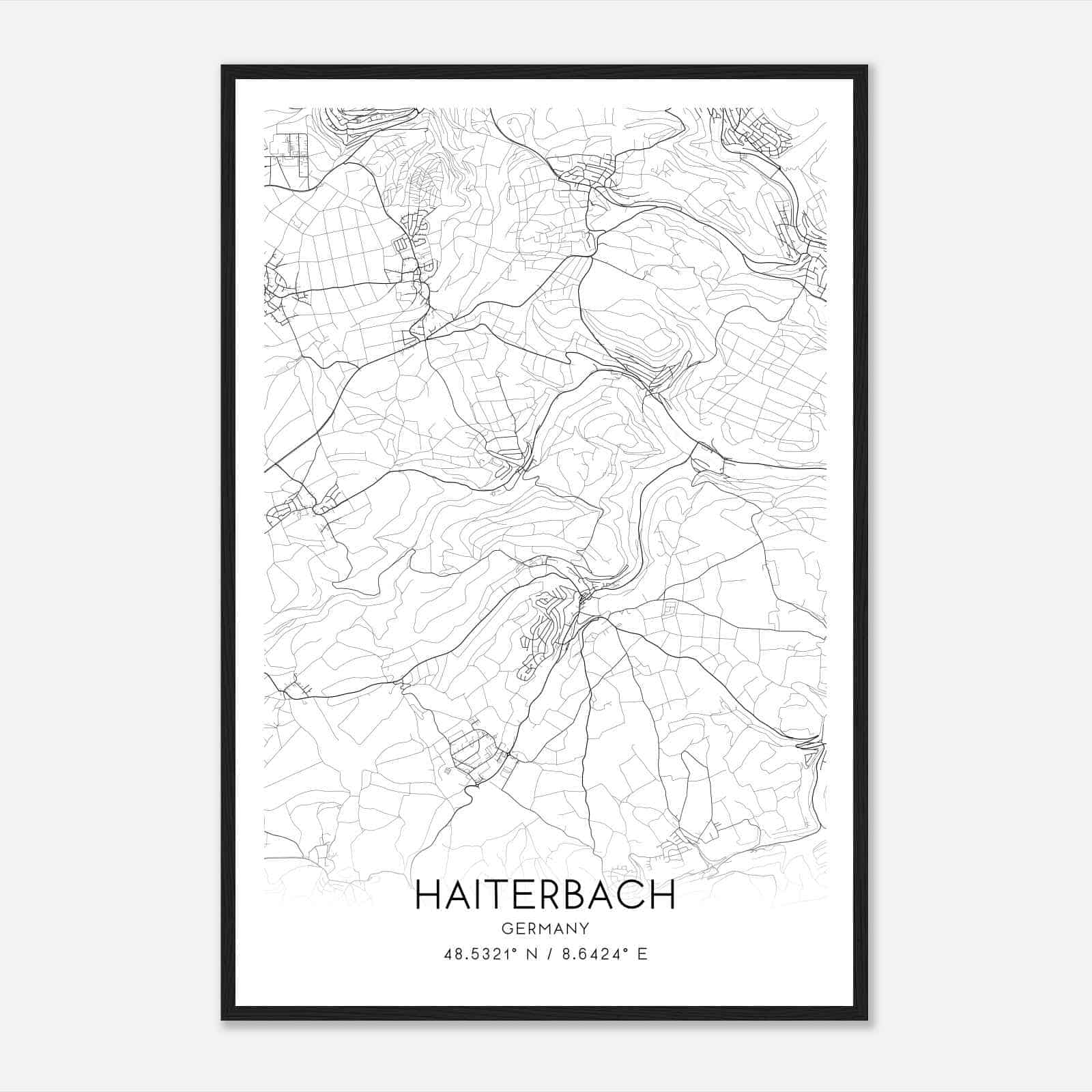 Haiterbach Germany Map Poster, Modern Home Decor Wall Art Print