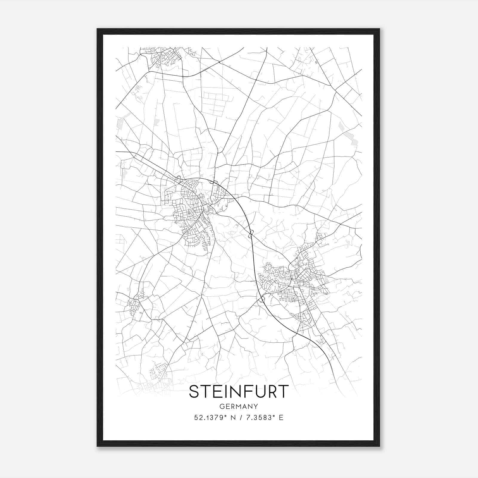 Steinfurt Germany Map Poster, Modern Home Decor Wall Art Print