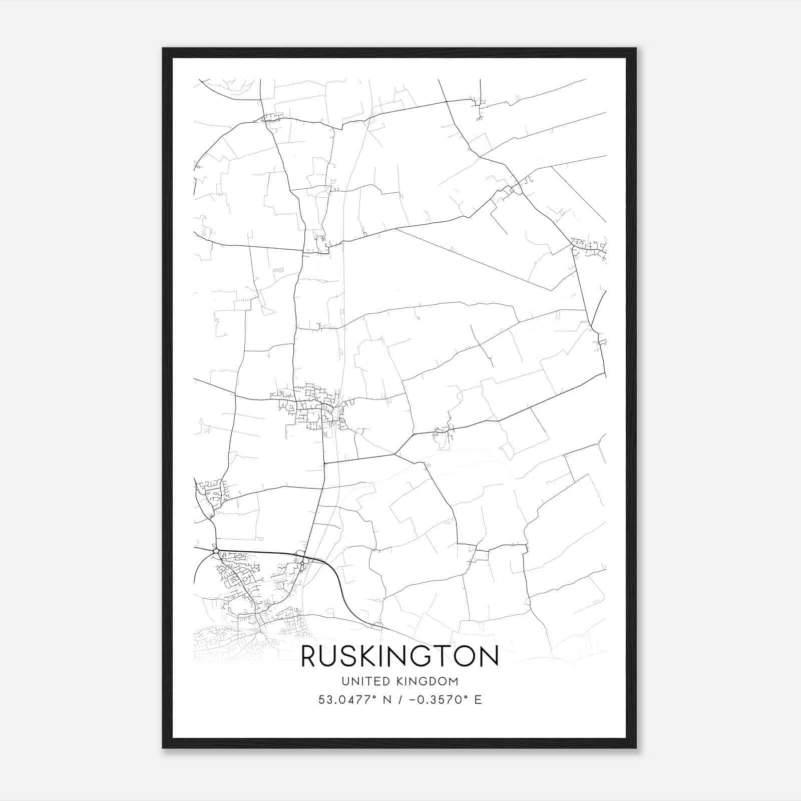 Ruskington United Kingdom Map Poster, Modern Home Decor Wall Art Print