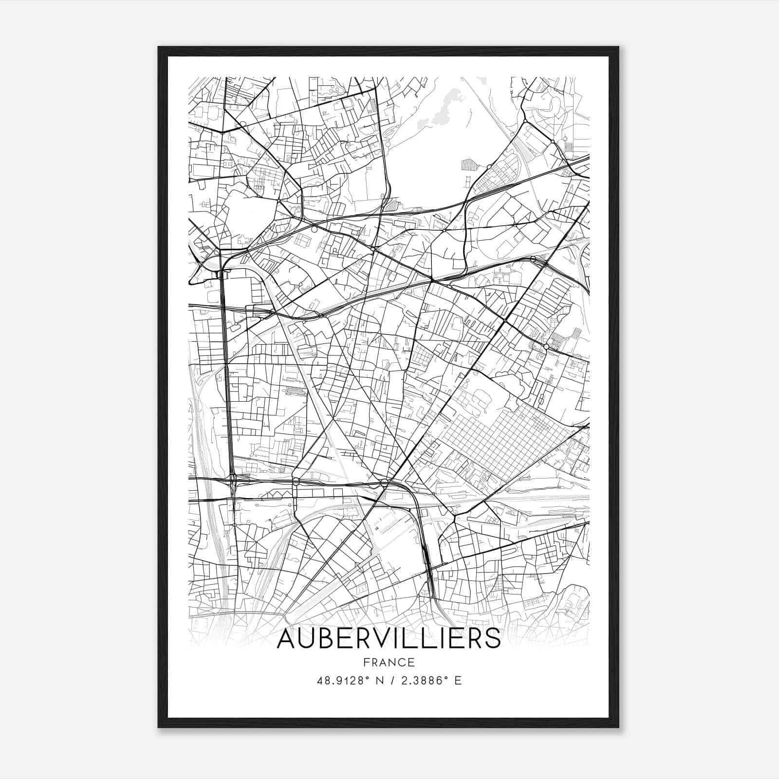 Aubervilliers France Map Poster, Modern Home Decor Wall Art Print