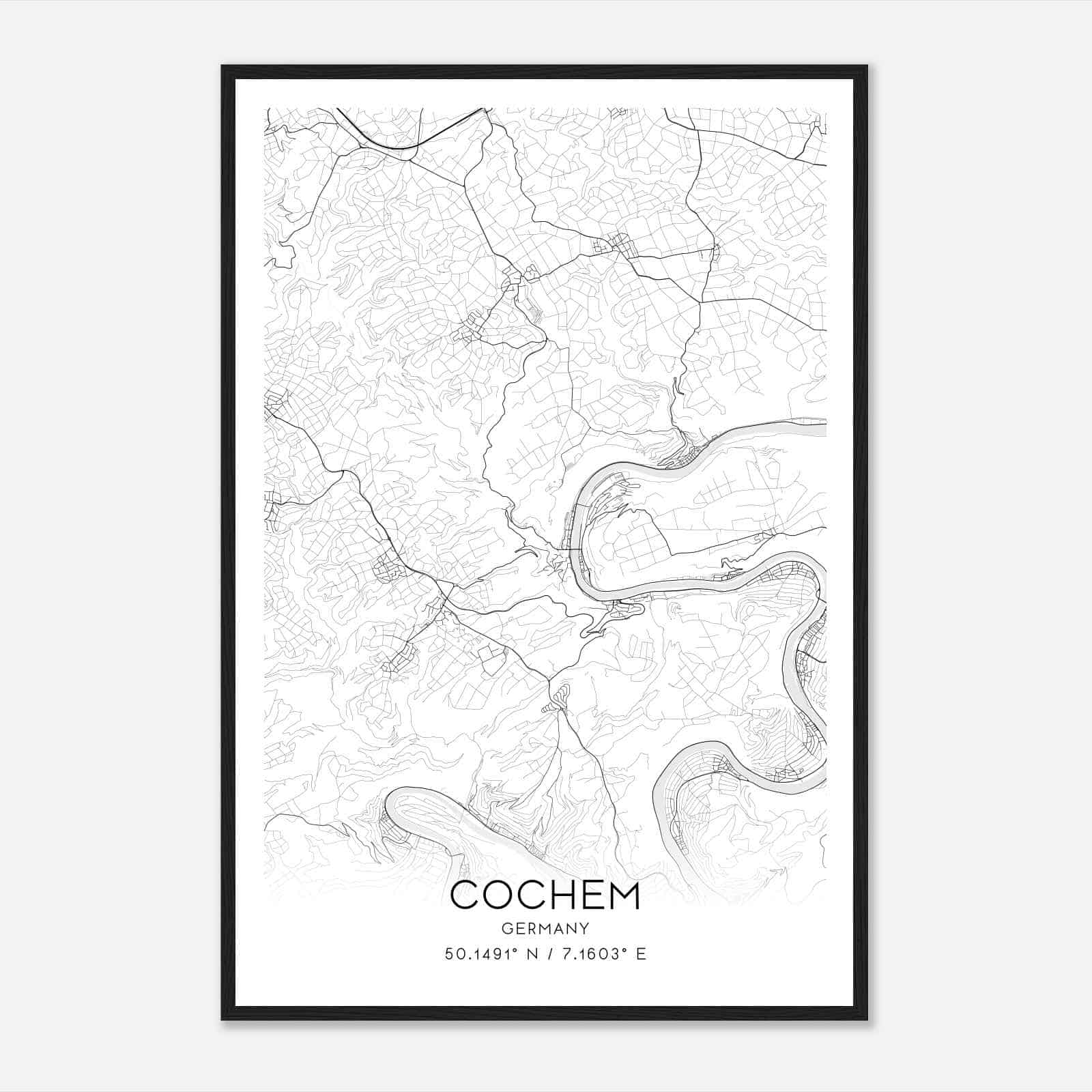 Cochem Germany Map Poster, Modern Home Decor Wall Art Print