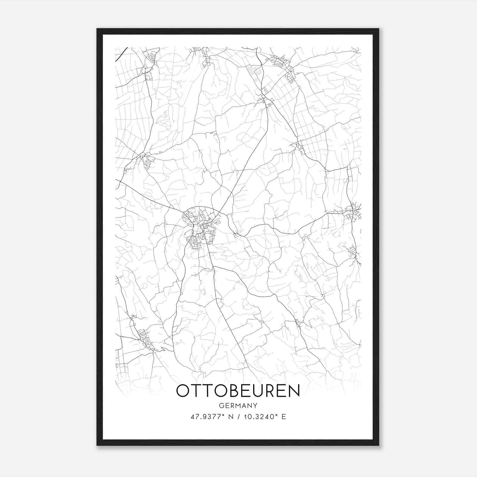 Ottobeuren Germany Map Poster, Modern Home Decor Wall Art Print