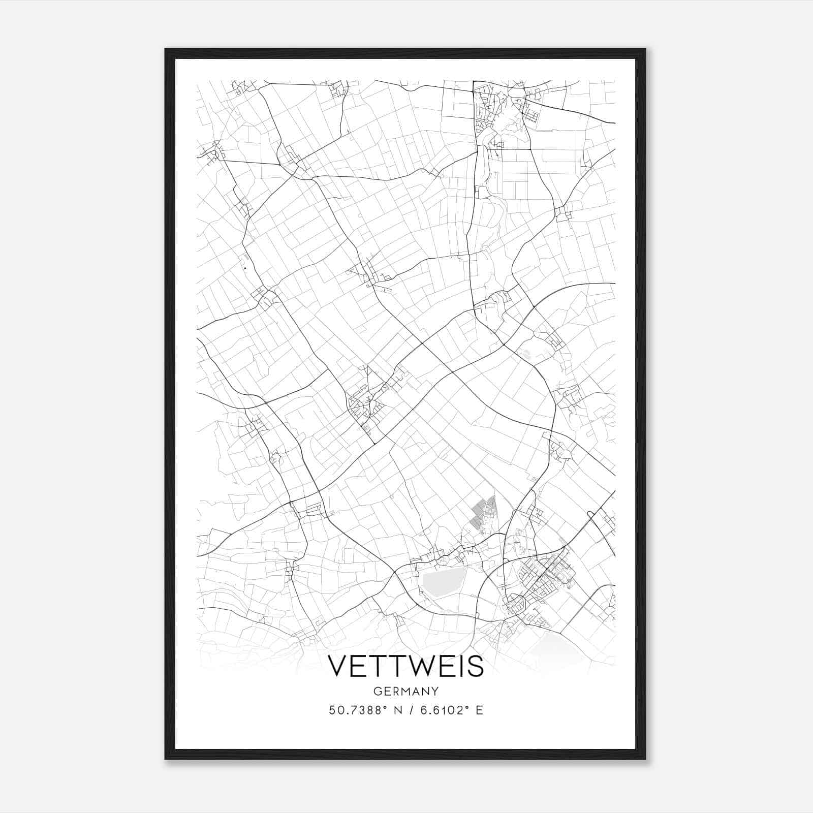 Vettweiss Germany Map Poster, Modern Home Decor Wall Art Print