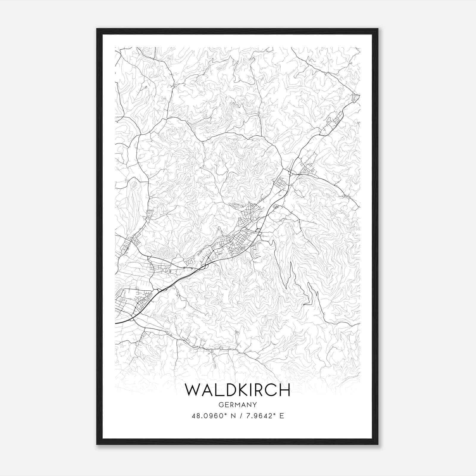 Waldkirch Germany Map Poster, Modern Home Decor Wall Art Print