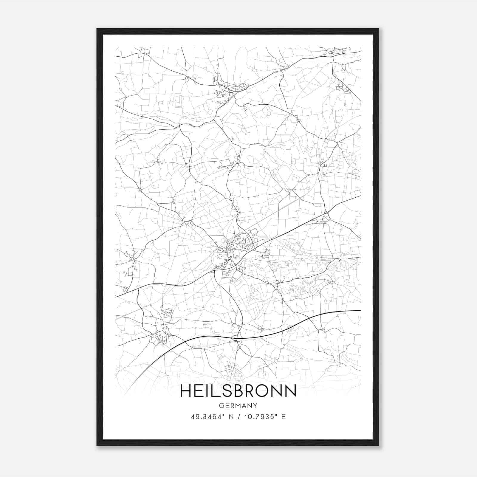 Heilsbronn Germany Map Poster, Modern Home Decor Wall Art Print