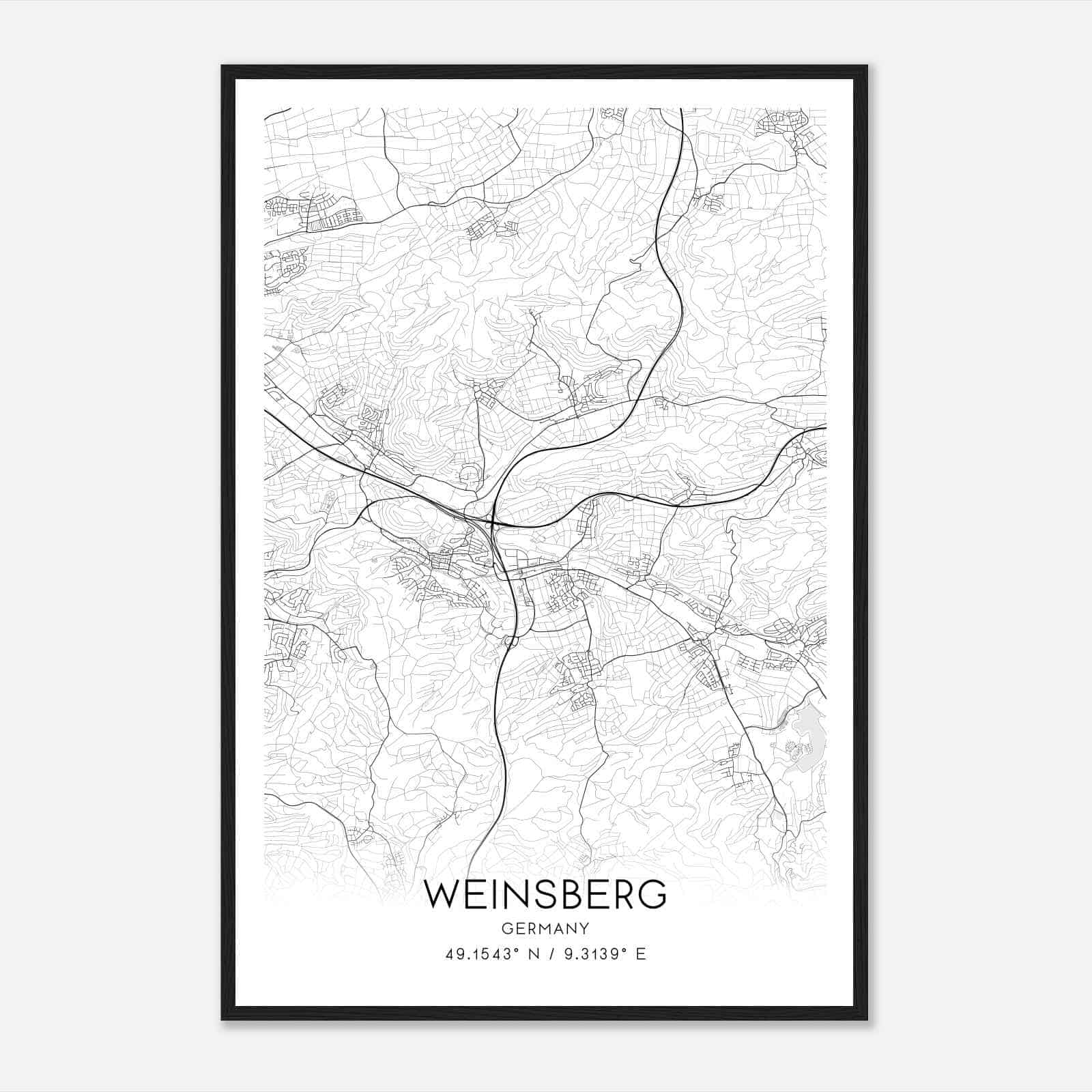 Weinsberg Germany Map Poster, Modern Home Decor Wall Art Print