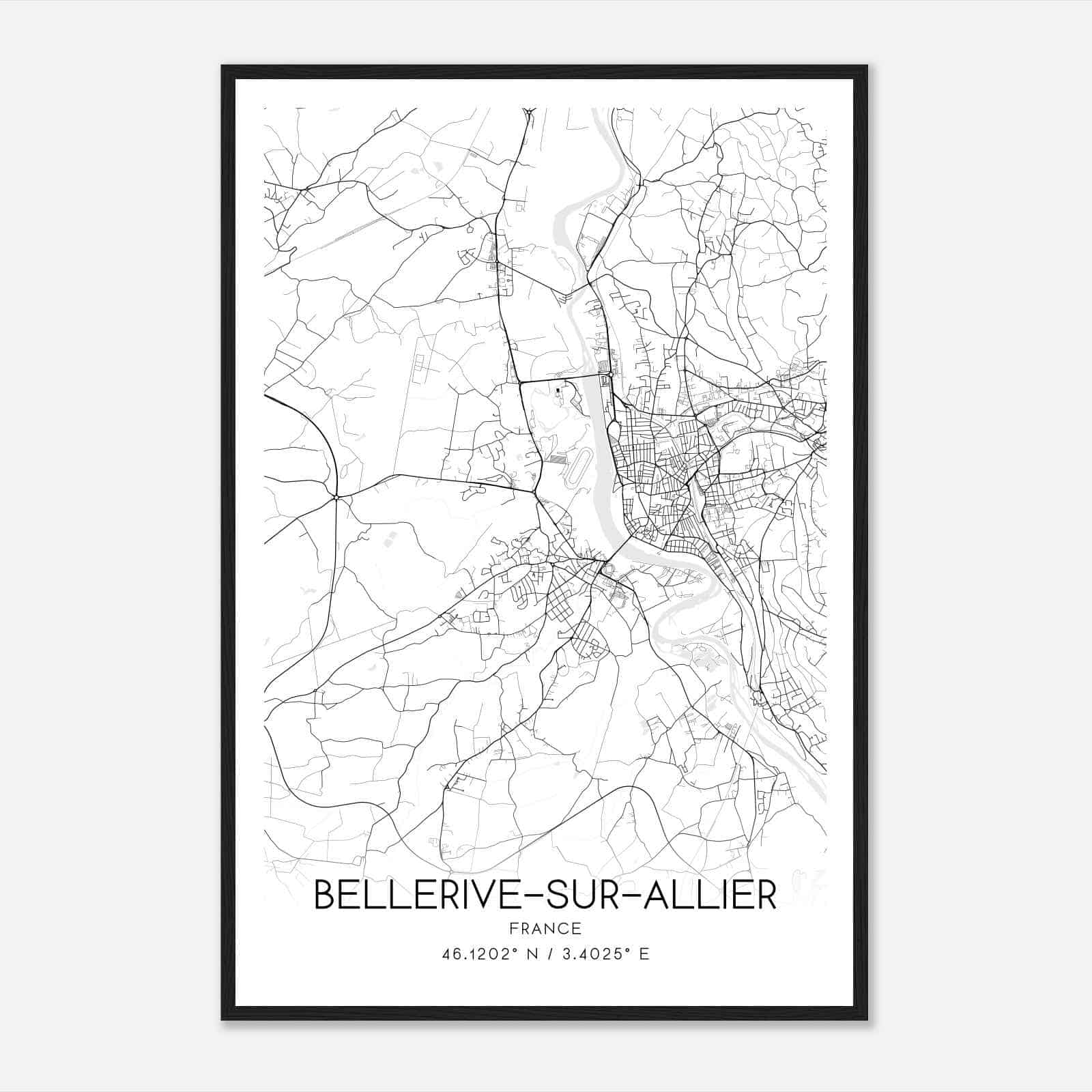 Bellerive-sur-Allier France Map Poster, Modern Home Decor Wall Art Print