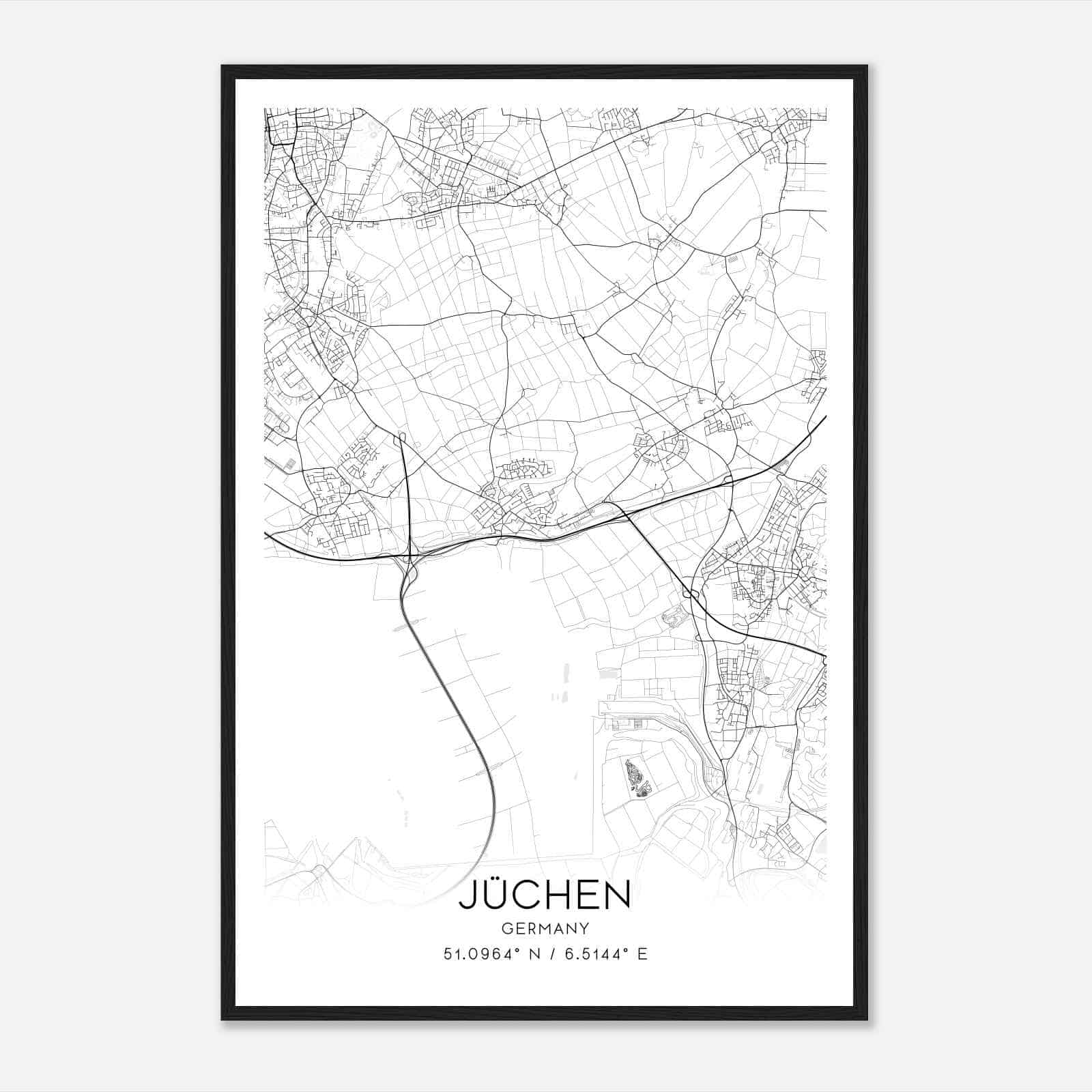 Juchen Germany Map Poster, Modern Home Decor Wall Art Print