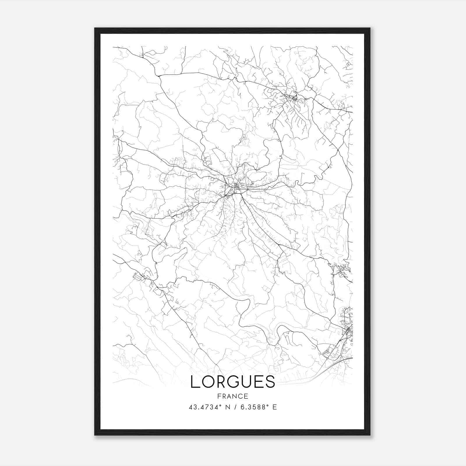 Lorgues France Map Poster, Modern Home Decor Wall Art Print