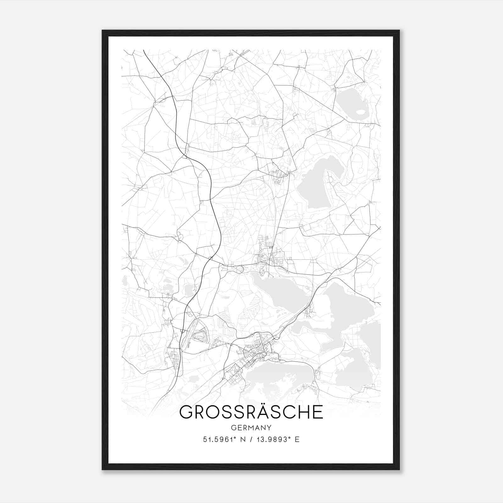 Grossraschen Germany Map Poster, Modern Home Decor Wall Art Print