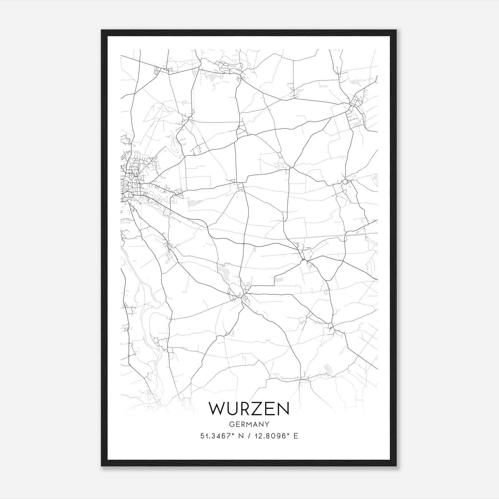 Wurzen Germany Map Poster, Modern Home Decor Wall Art Print